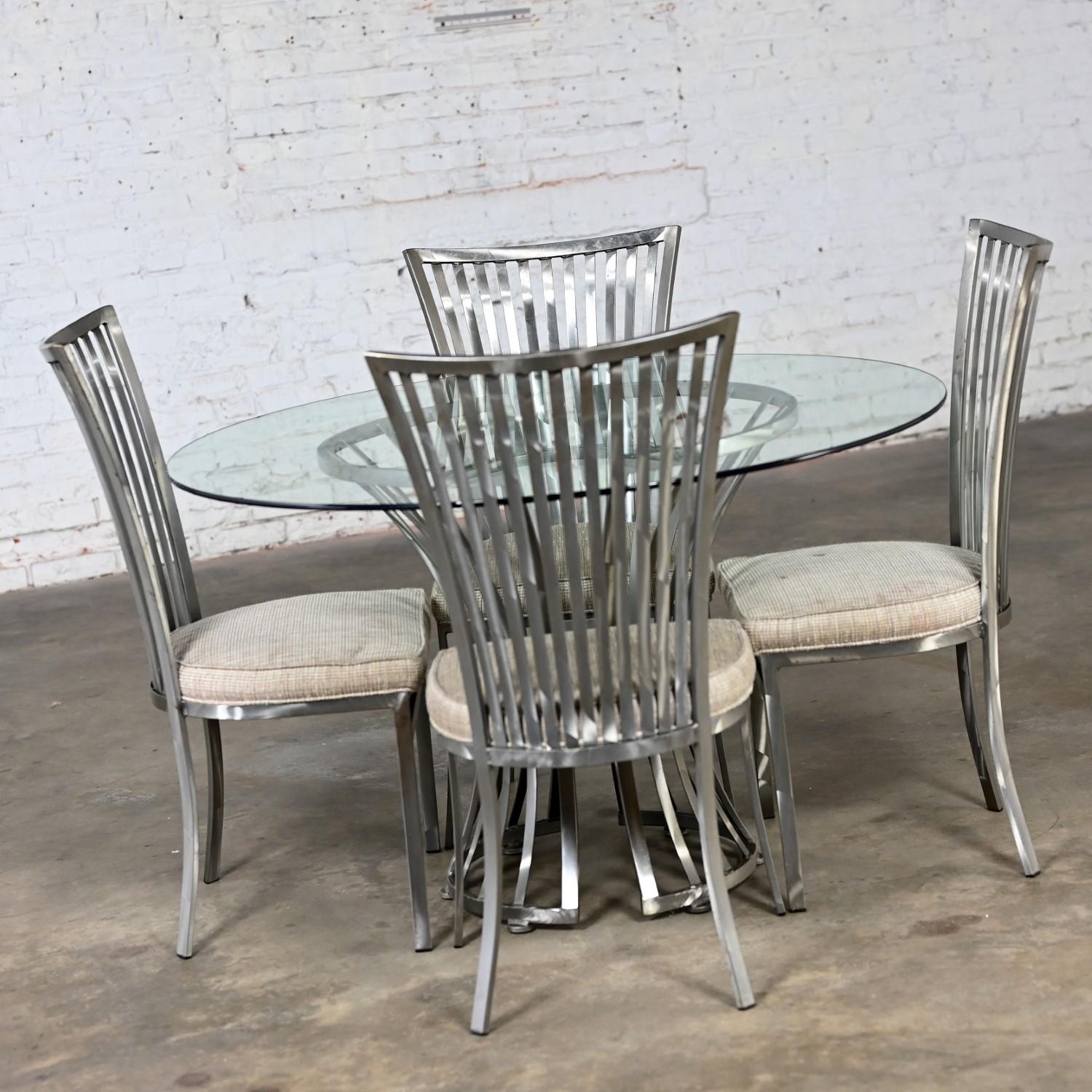 20th Century Modern Shaver Howard Dining Set Slatted Steel Base Table Glass Top & 4 Chairs