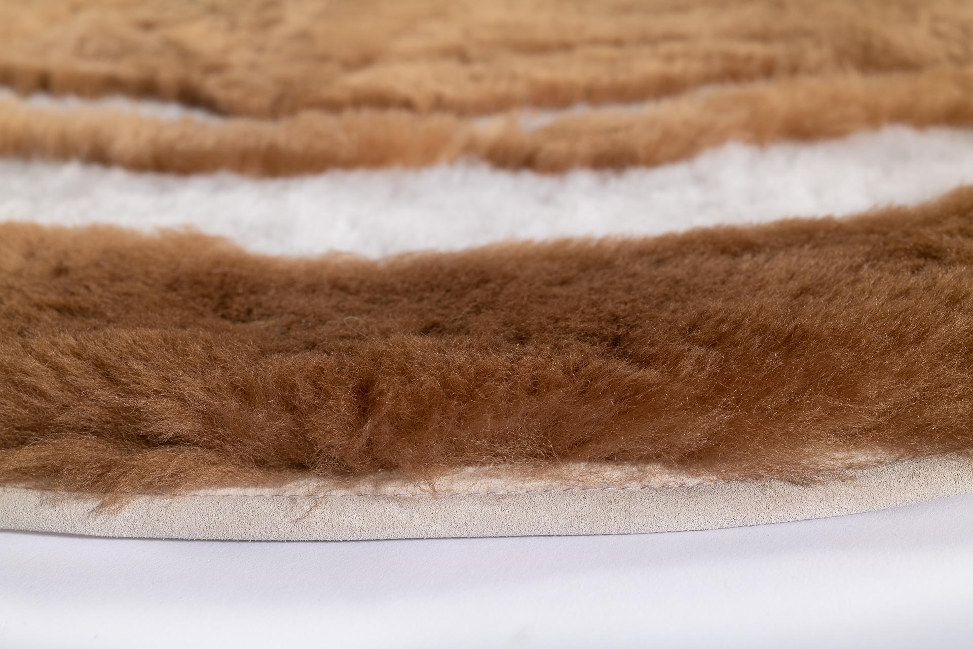 Dyed Modern Shearling Camel and Beige Rug - Roots - Handmade in France For Sale