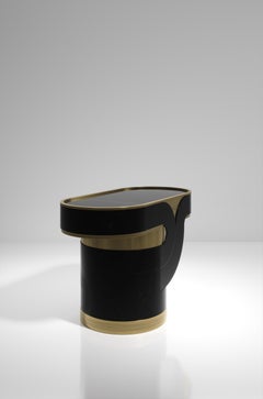 Modern Shell Inlaid Side Table with Bronze-Patina Brass Details by R&Y Augousti