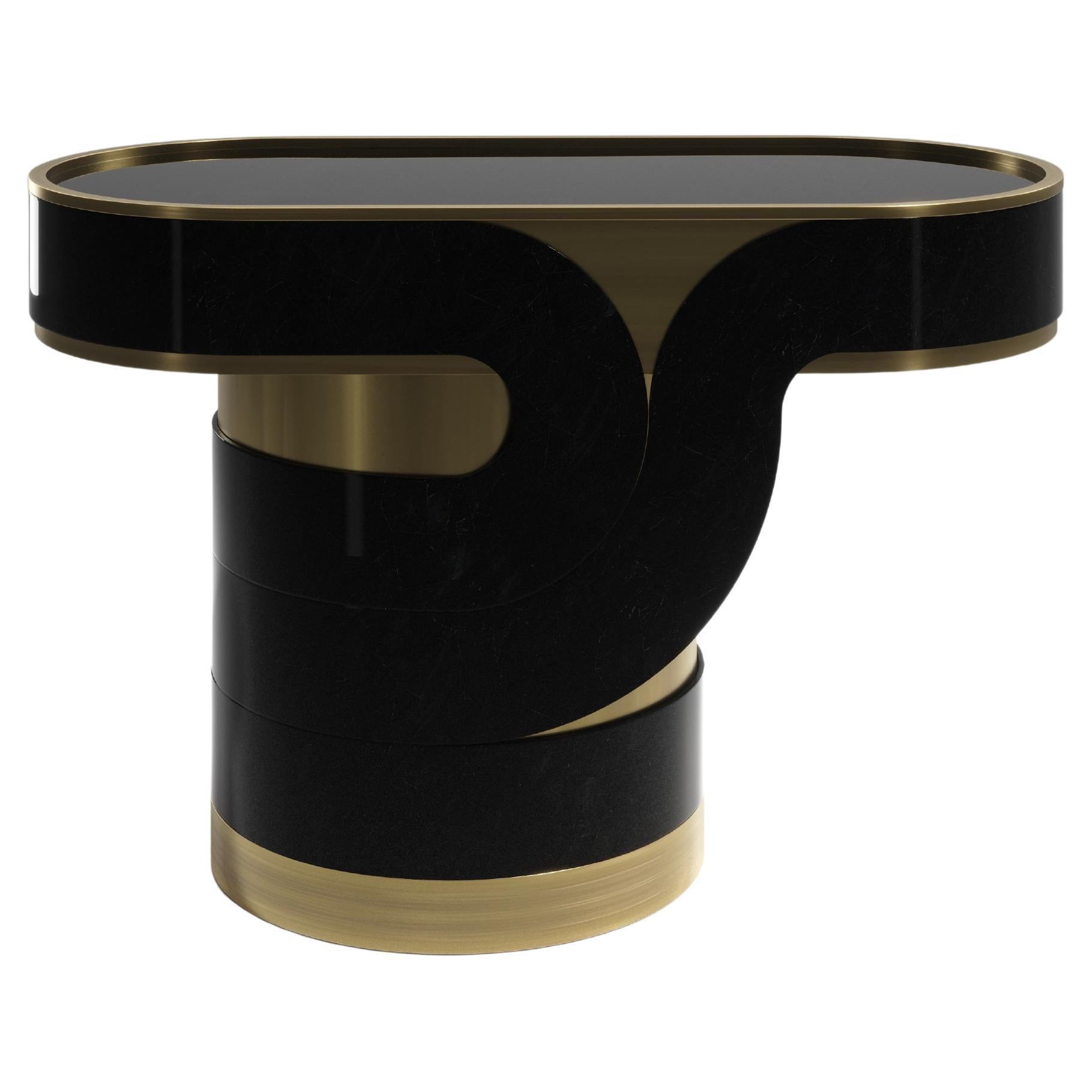 Mesa auxiliar moderna con incrustaciones de concha y detalles de latón bronce-patinado de R&Y Augousti