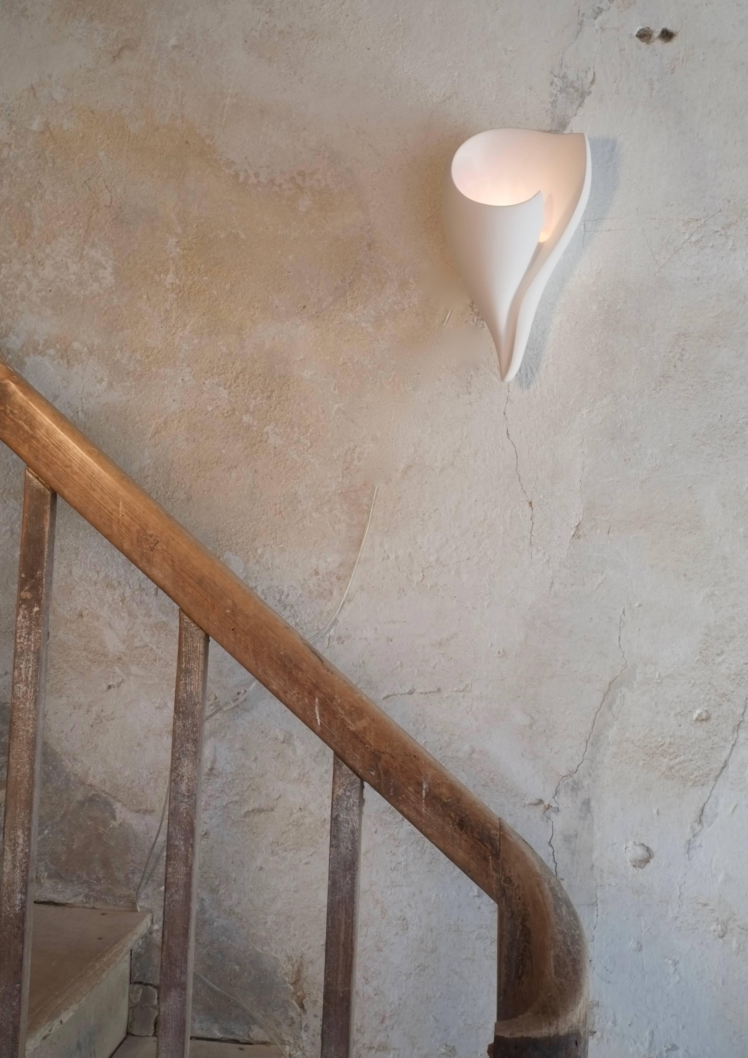 Organic Modern Shell Wall Light/Wall Sconce in White Plaster by Hannah Woodhouse For Sale 3