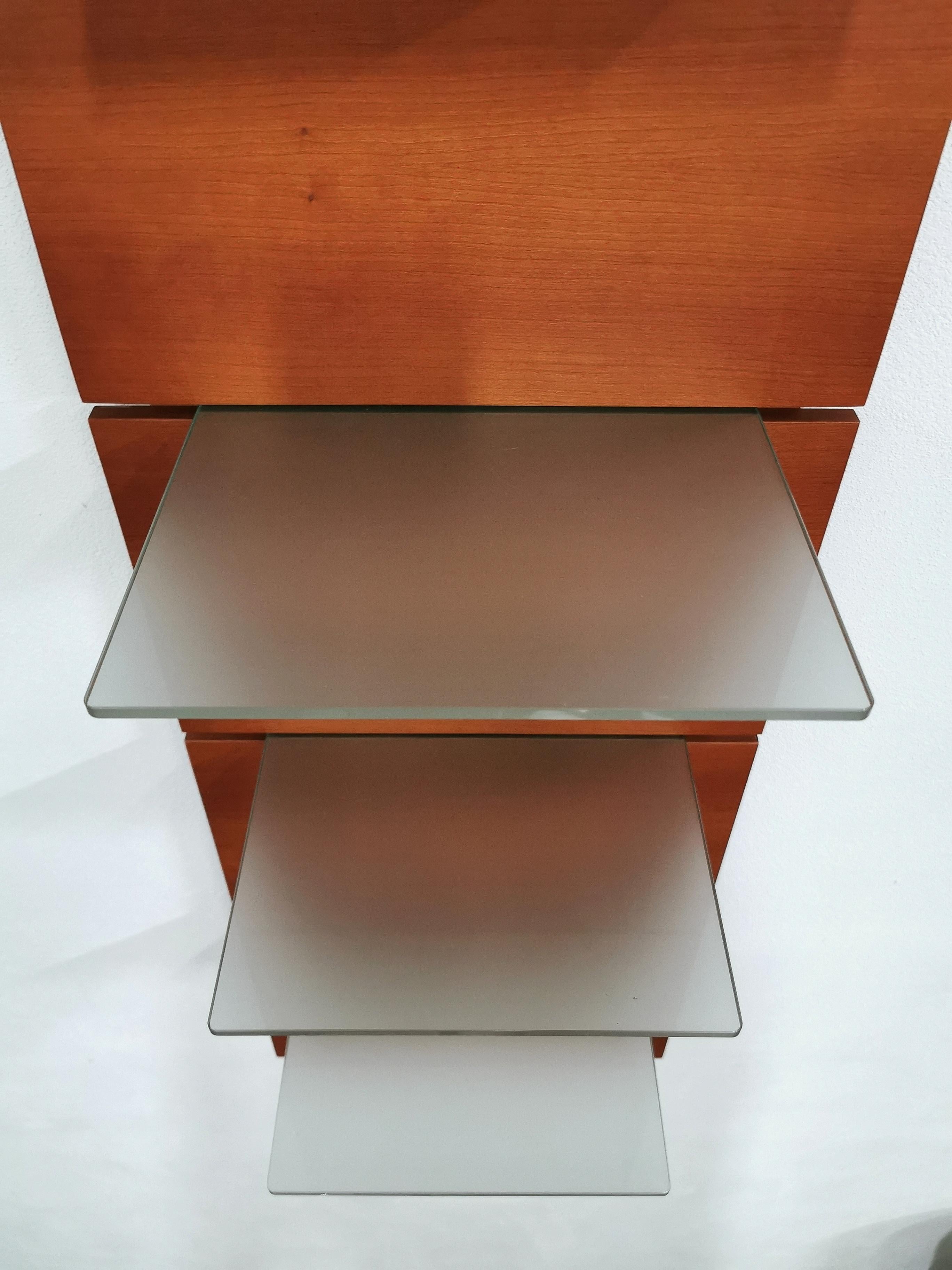 Post-Modern Modern Shelves Wall Cabinets Cherrywood Tempered Glass Calligaris 1990s Set of 2