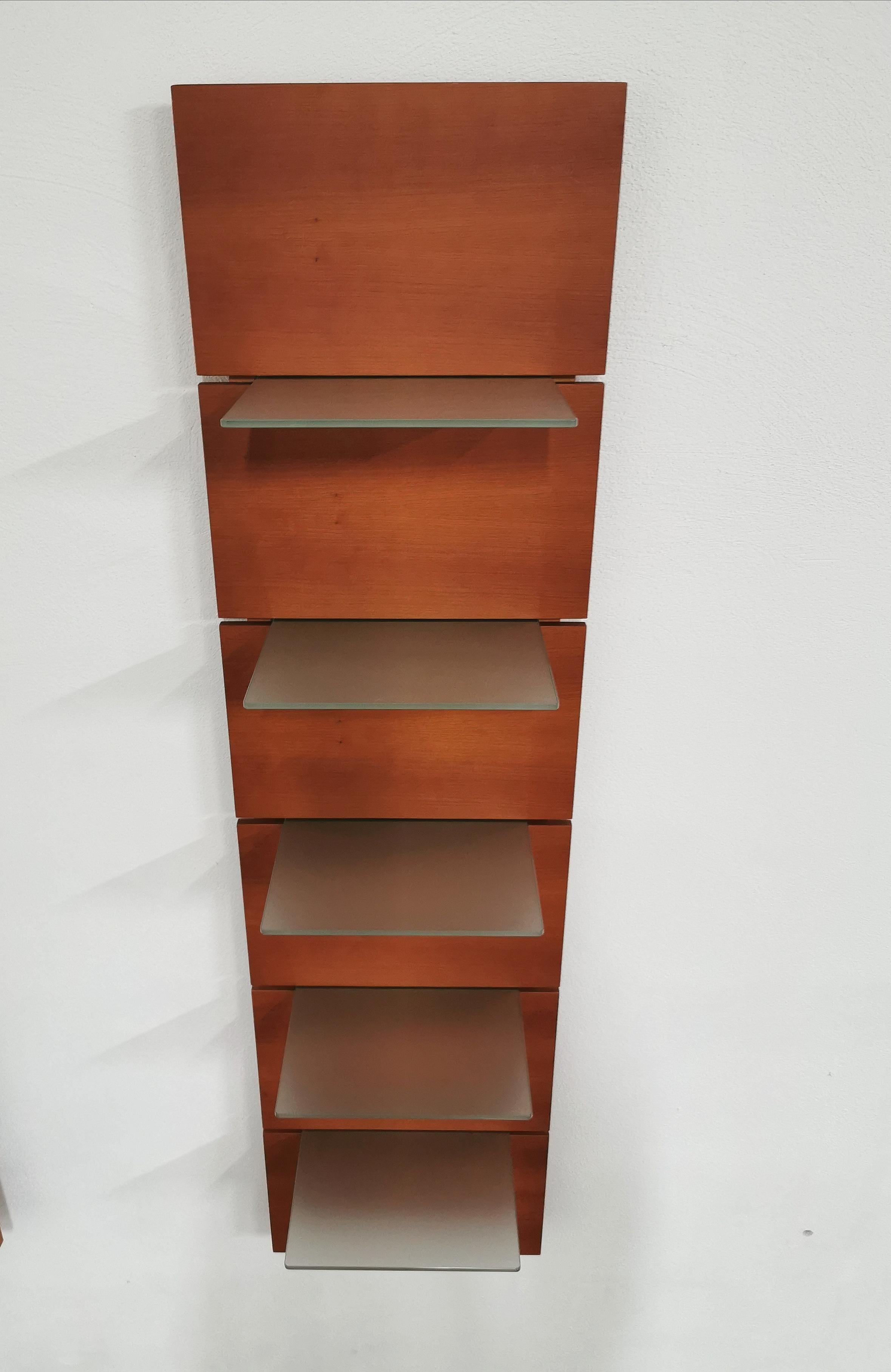 Modern Shelves Wall Cabinets Cherrywood Tempered Glass Calligaris 1990s Set of 2 1