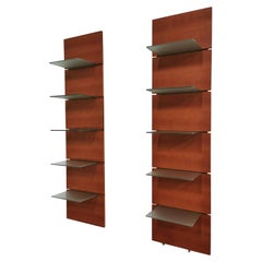 Used Modern Shelves Wall Cabinets Cherrywood Tempered Glass Calligaris 1990s Set of 2