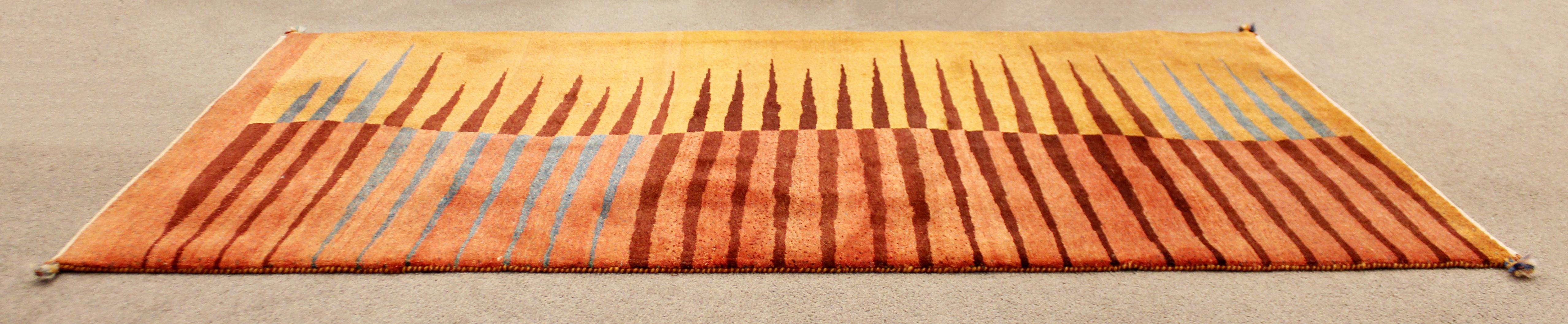 For your consideration is a wonderful Sherkaloo rectangular area rug or carpet, with a striped pattern, circa 1980s. In excellent condition. The dimensions are 77