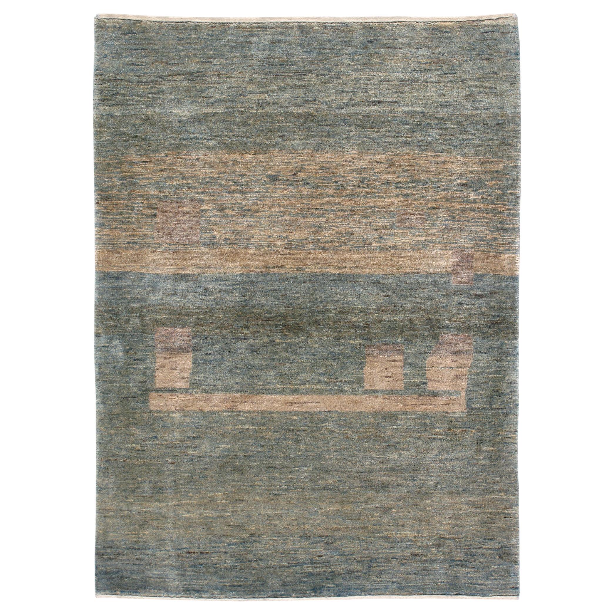 Modern Shiraz Handknotted Abstract Rug in Shades of Blue For Sale