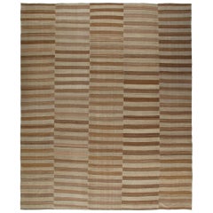 Modern Shiraz Handwoven Flatweave Rug in Brown and Beige Color