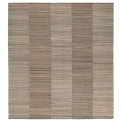 Tappeto moderno Shiraz tessuto a mano a trama piatta nei colori naturale e marrone