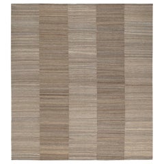 Modern Shiraz Handwoven Flatweave Rug in Natural and Brown Color