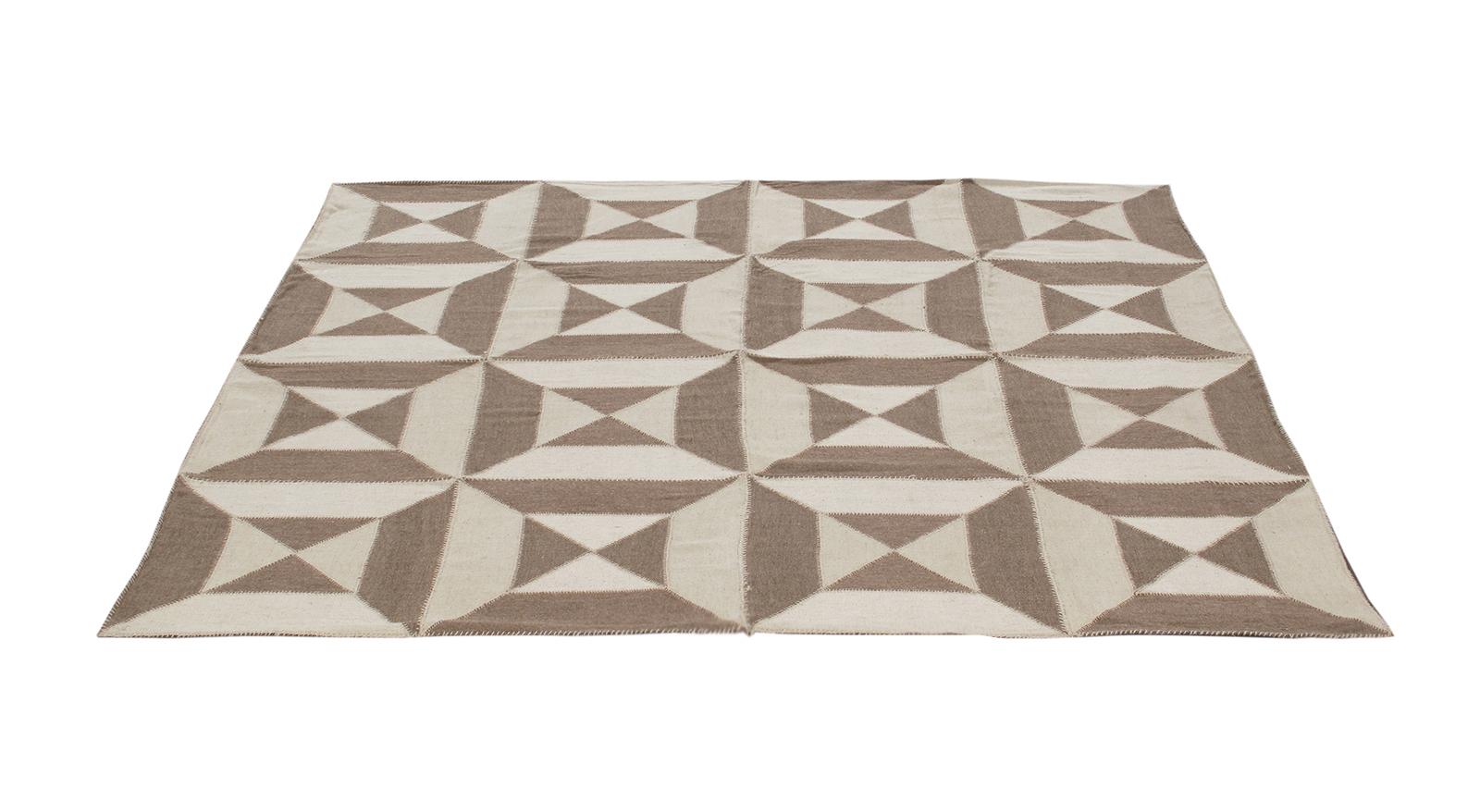 Persian Modern Shiraz Handwoven Flatweave Geometric Square Rug in Beige and Brown For Sale