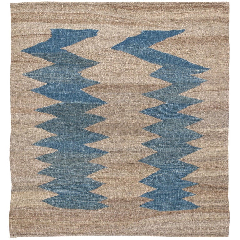 Modern Shiraz Handwoven Flatweave ZigZag Design Rug in Natural and
