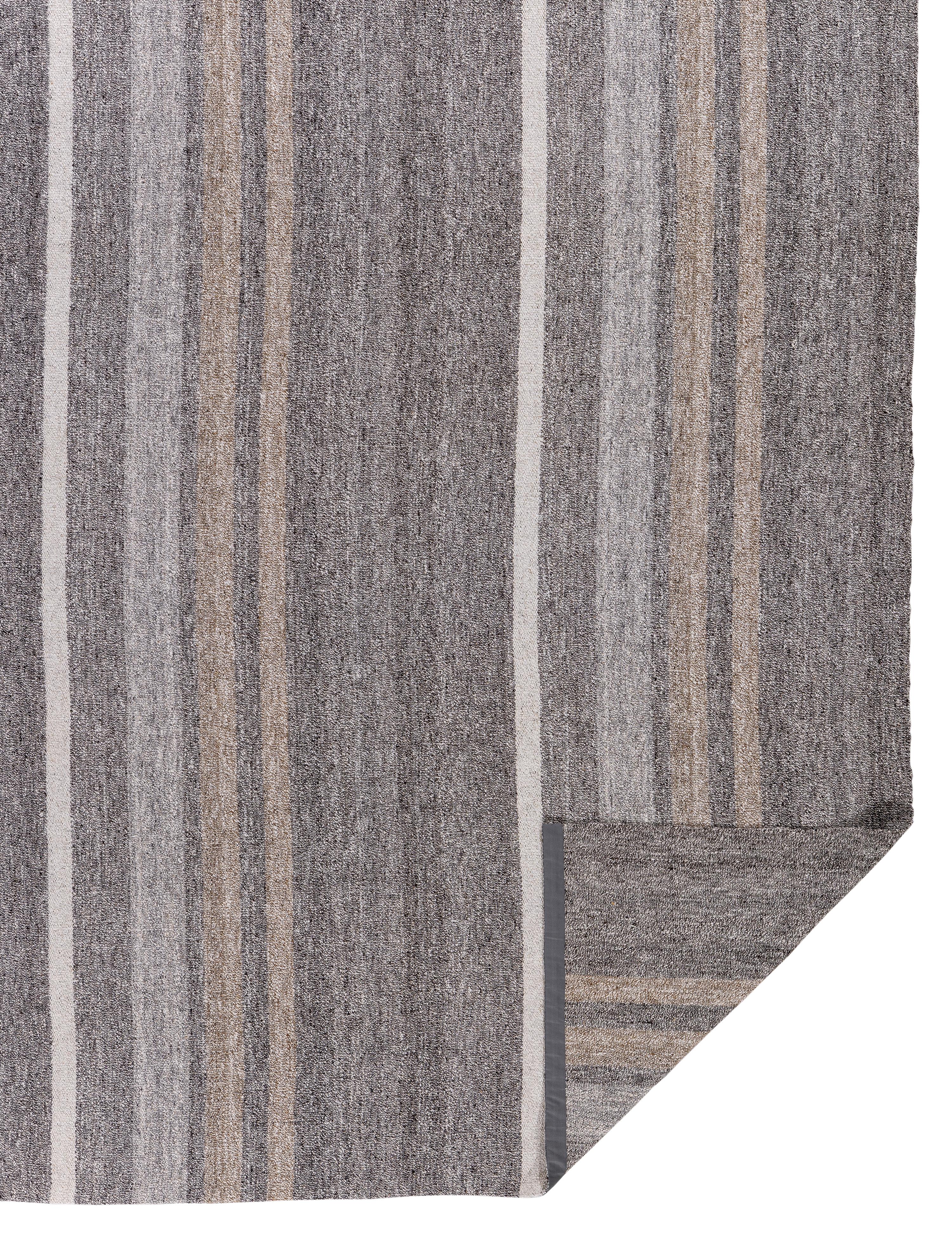 Modernes Shiraz Pelas Flachgewebe - handgesponnene Wolle und Baumwolle, natürlicher grauer Beigeton im Angebot 3