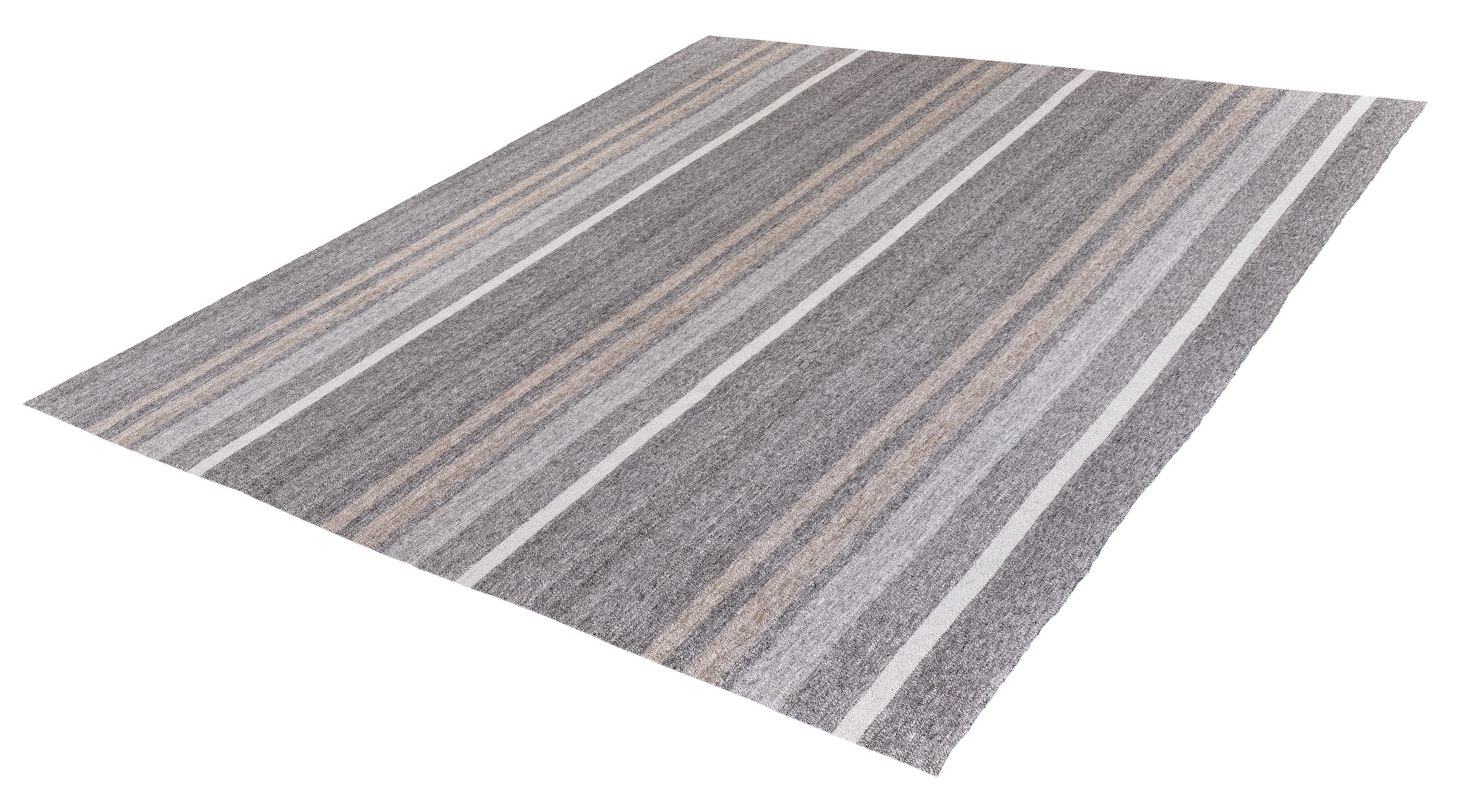 Modernes Shiraz Pelas Flachgewebe - handgesponnene Wolle und Baumwolle, natürlicher grauer Beigeton (Handgewebt) im Angebot