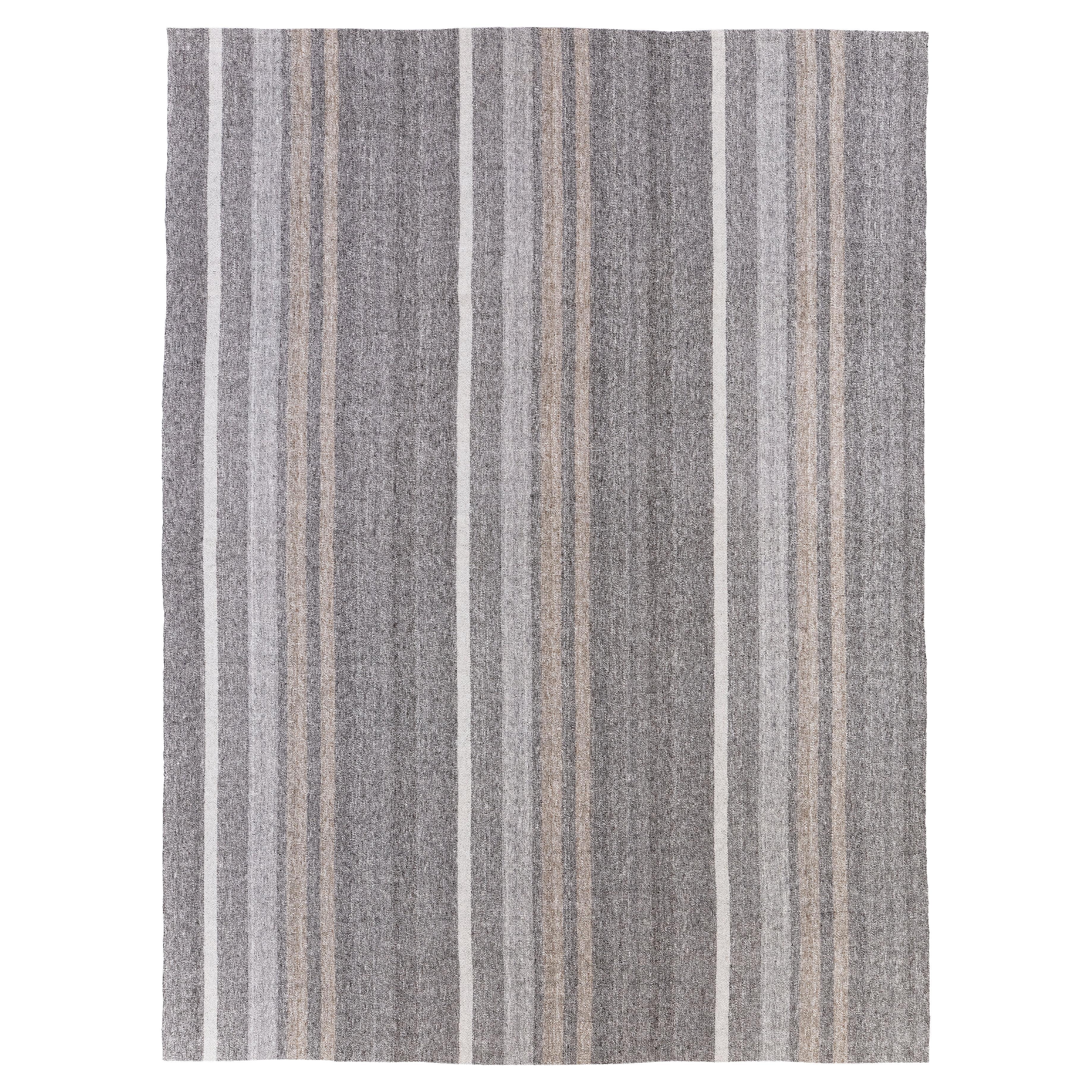 Modernes Shiraz Pelas Flachgewebe - handgesponnene Wolle und Baumwolle, natürlicher grauer Beigeton