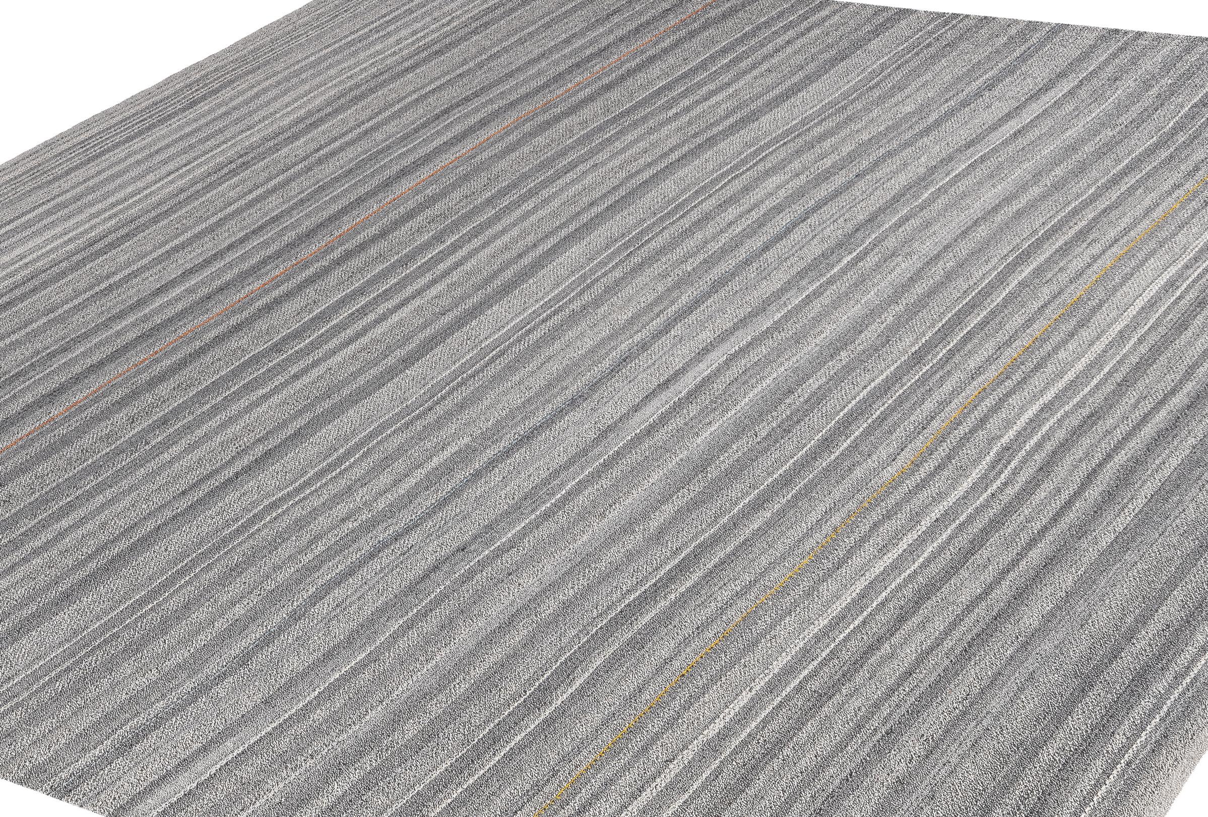 Modern Shiraz Pelas Flachgewebe - Handgesponnene Wolle & Baumwolle, Naturgrau-Creme-Ton (Moderne der Mitte des Jahrhunderts) im Angebot