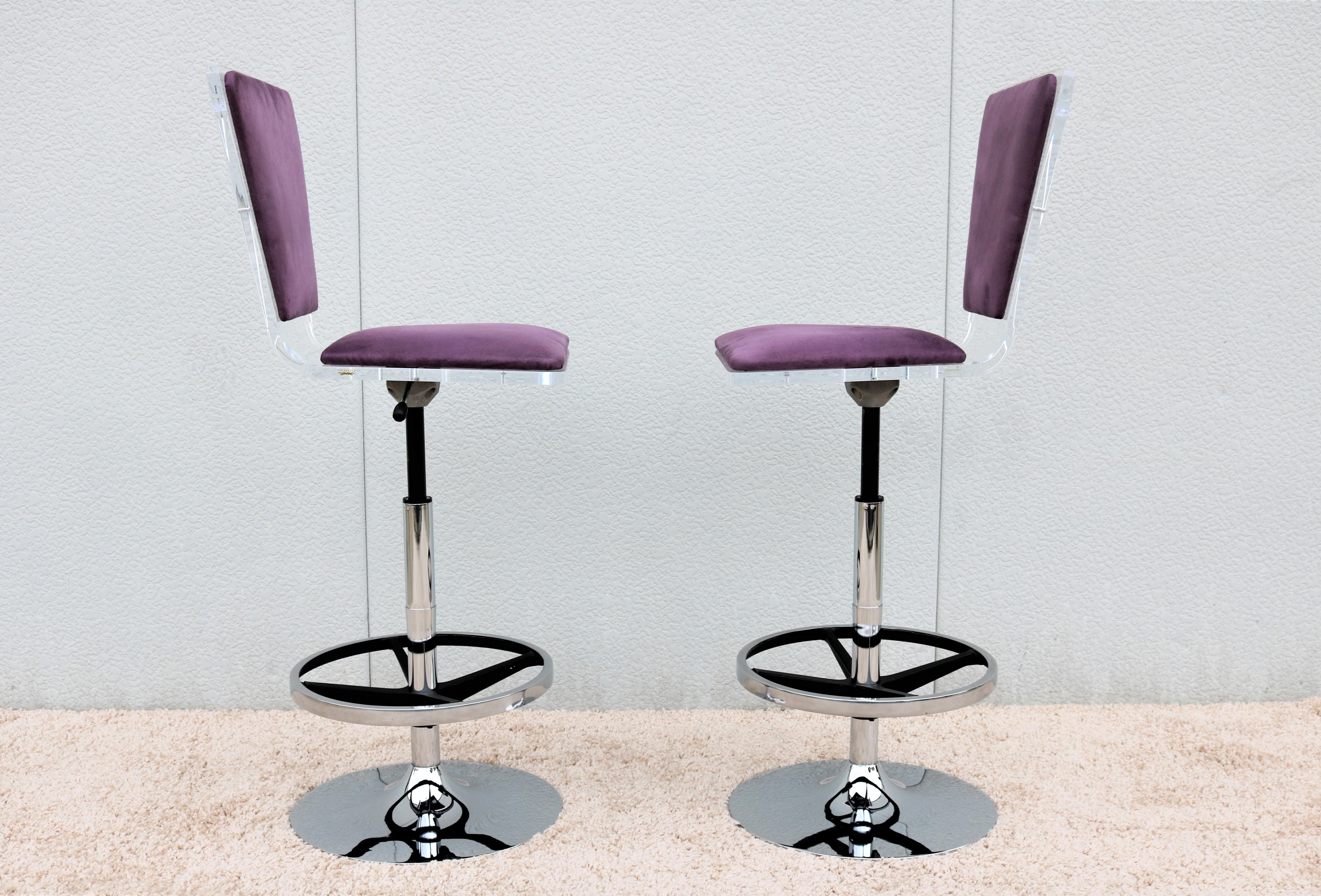 Modern Shlomi Haziza H.Studio Trigo Barstools in Purple Suede and Acrylic a pair 4