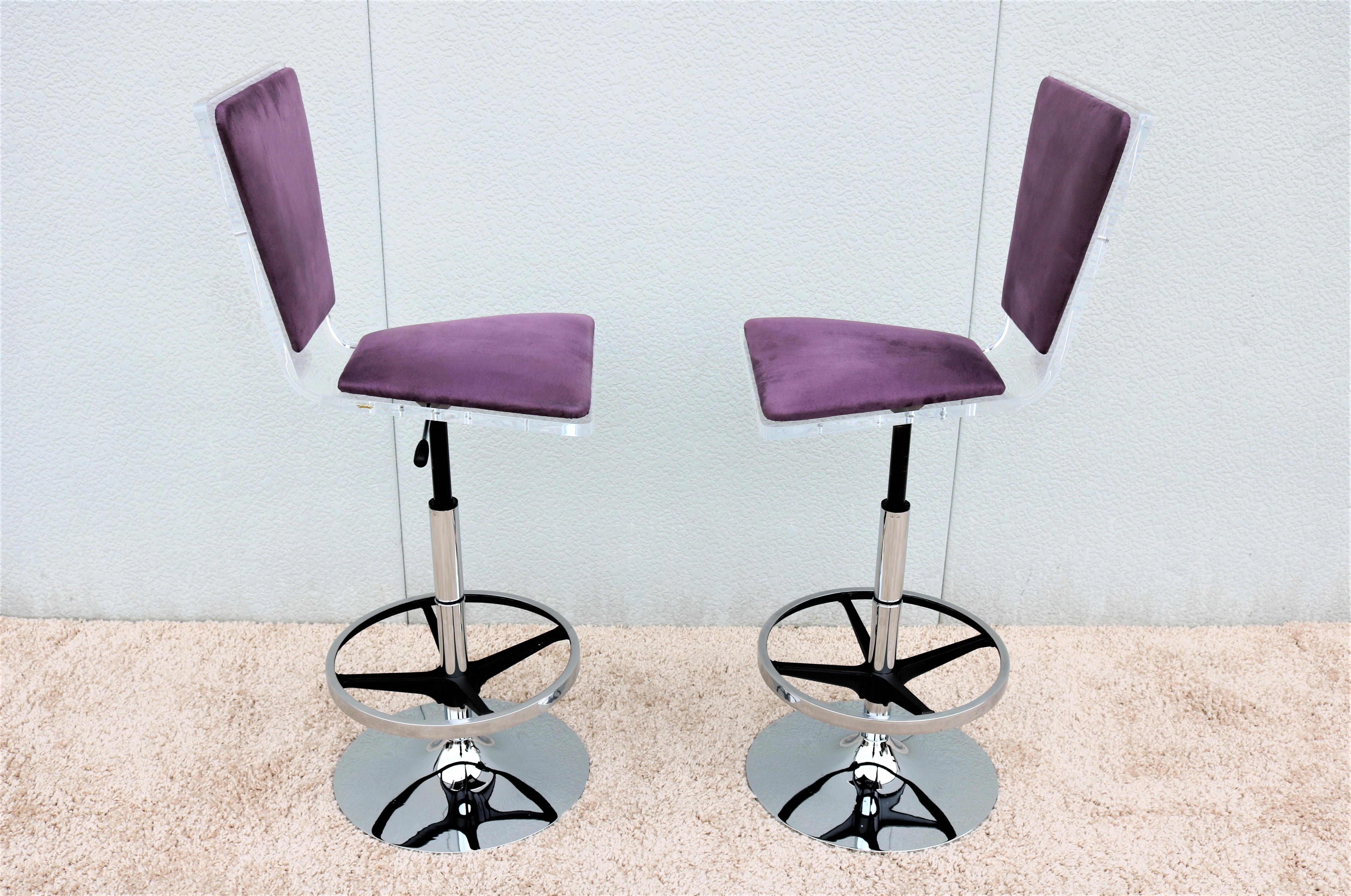 Modern Shlomi Haziza H.Studio Trigo Barstools in Purple Suede and Acrylic a pair 5
