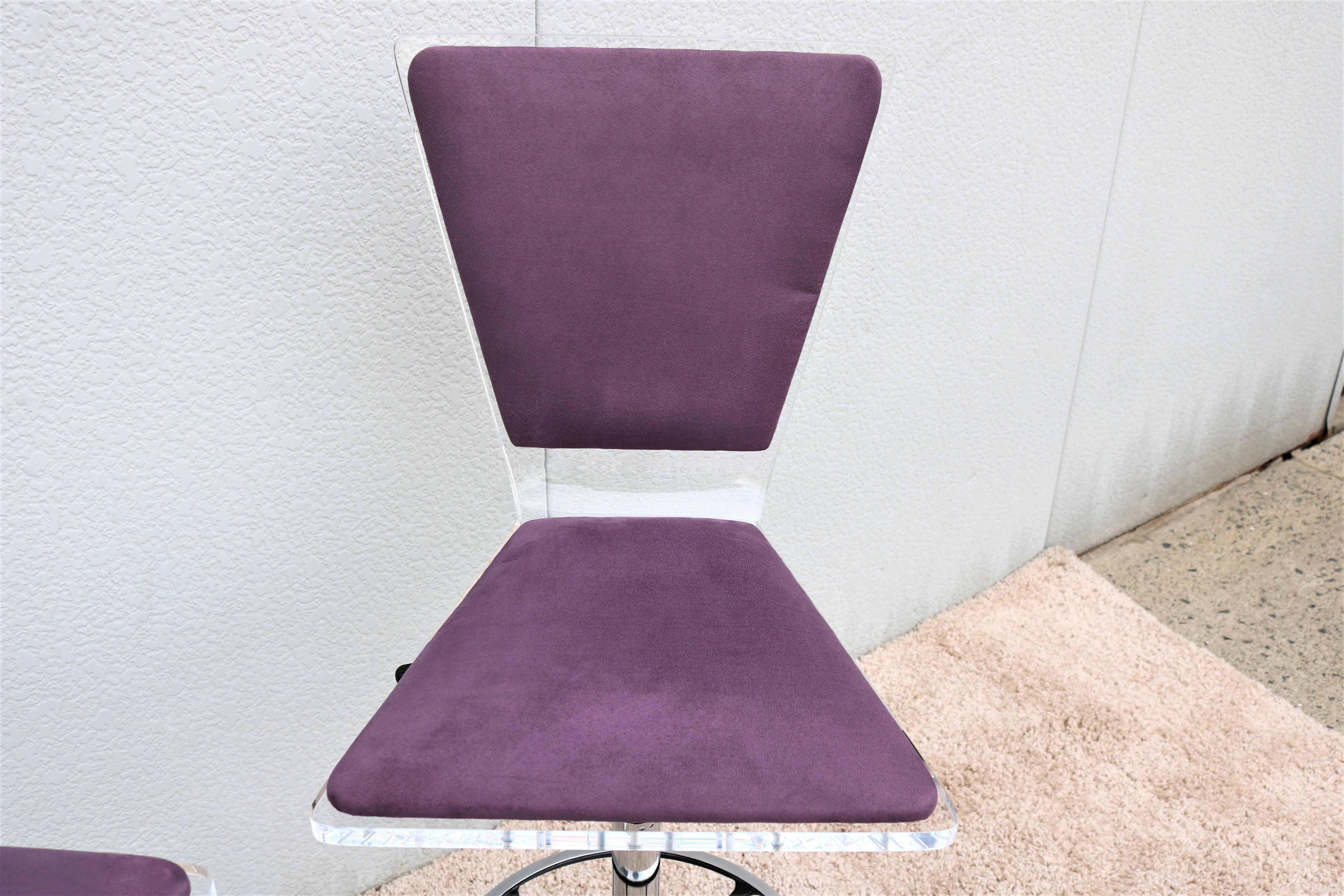 Modern Shlomi Haziza H.Studio Trigo Barstools in Purple Suede and Acrylic a pair 6