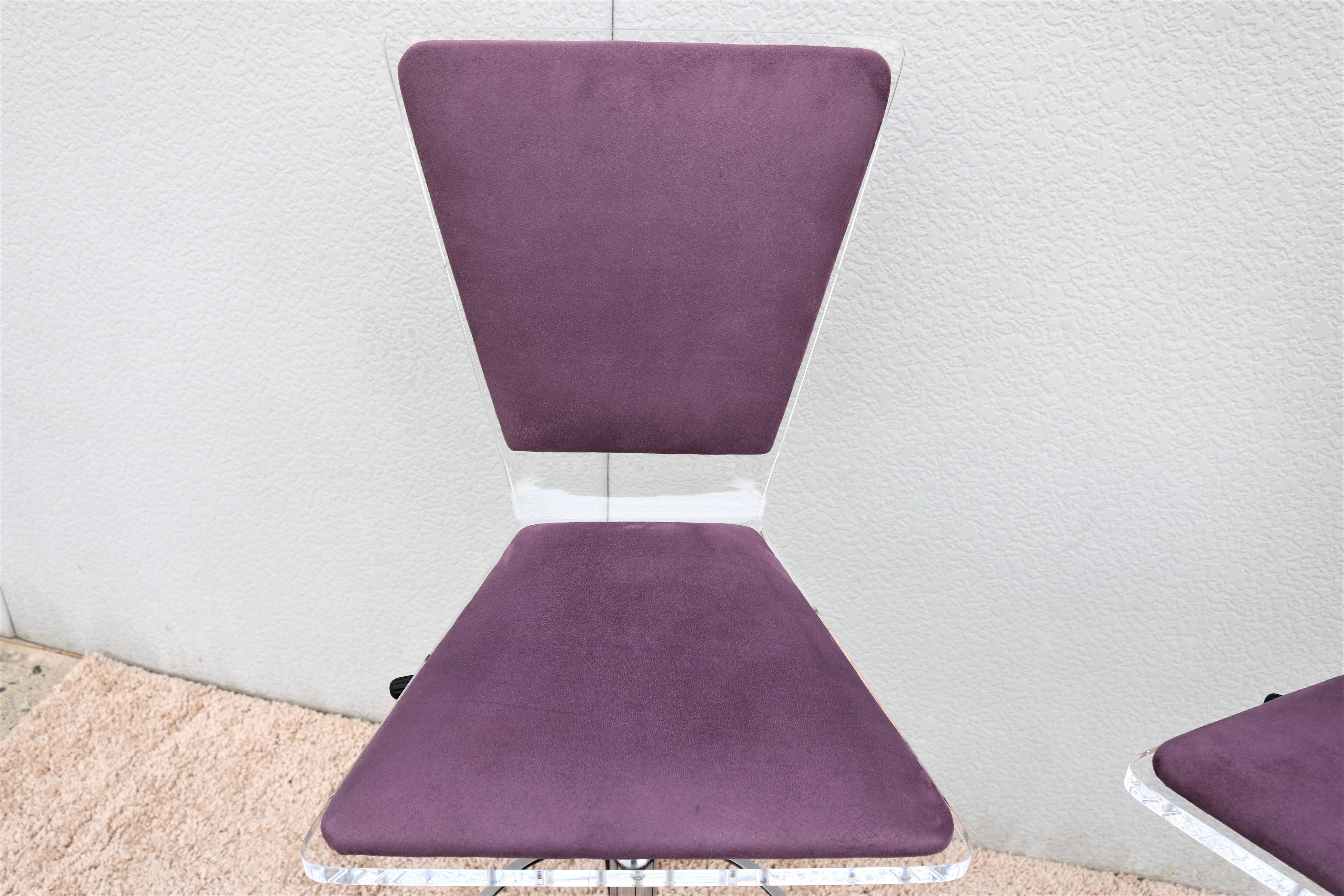 Modern Shlomi Haziza H.Studio Trigo Barstools in Purple Suede and Acrylic a pair 7