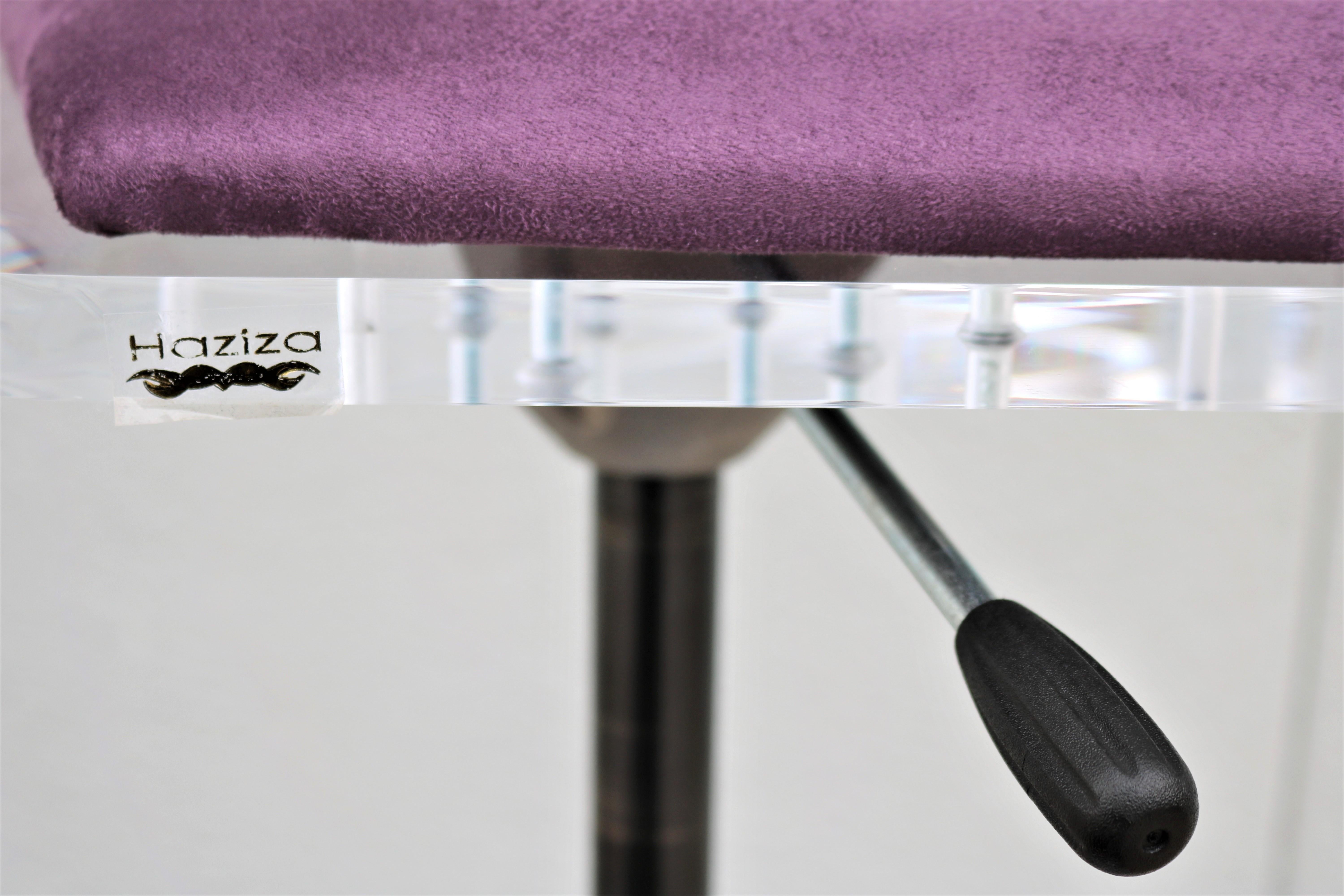 Modern Shlomi Haziza H.Studio Trigo Barstools in Purple Suede and Acrylic a pair 10