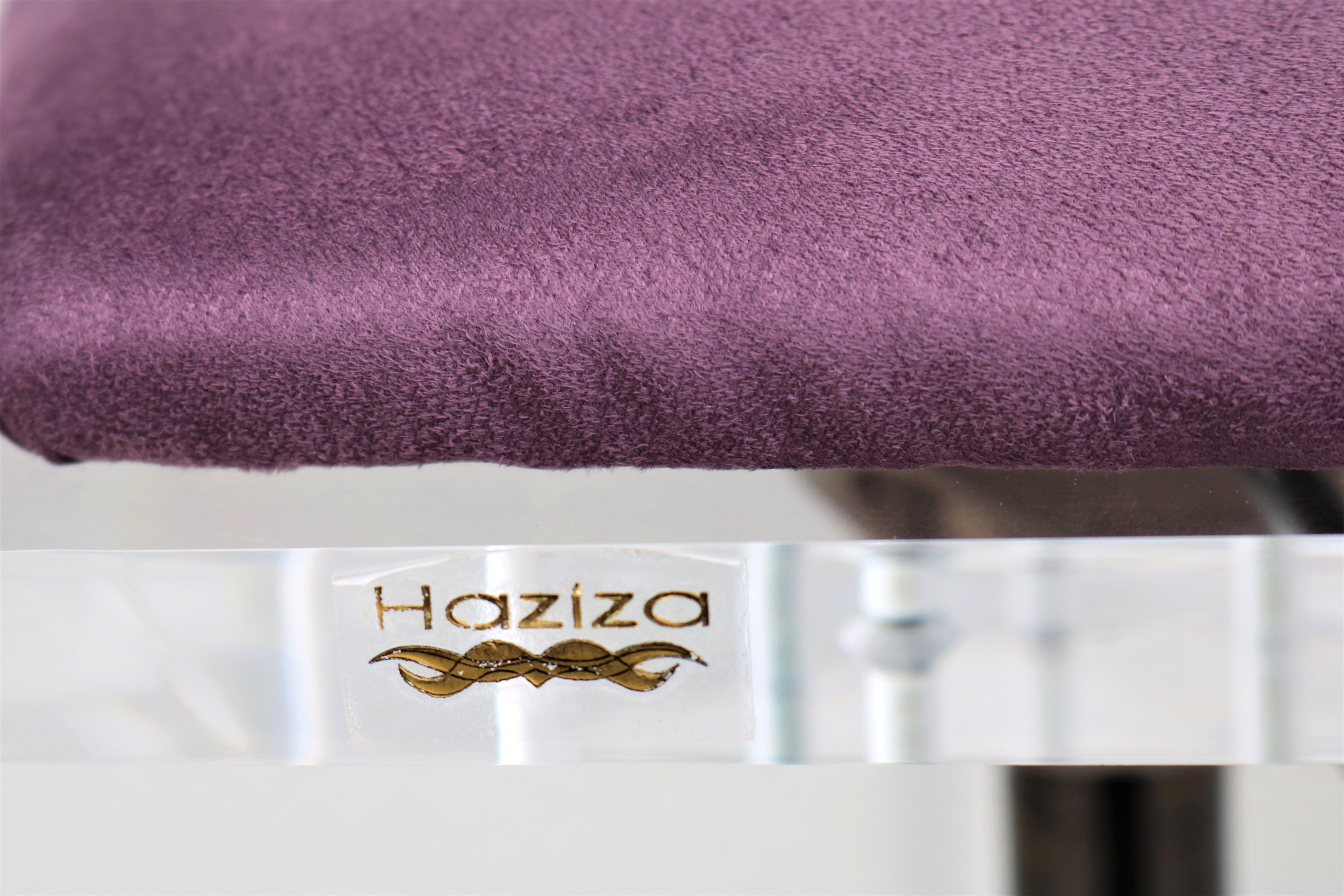 Modern Shlomi Haziza H.Studio Trigo Barstools in Purple Suede and Acrylic a pair 11