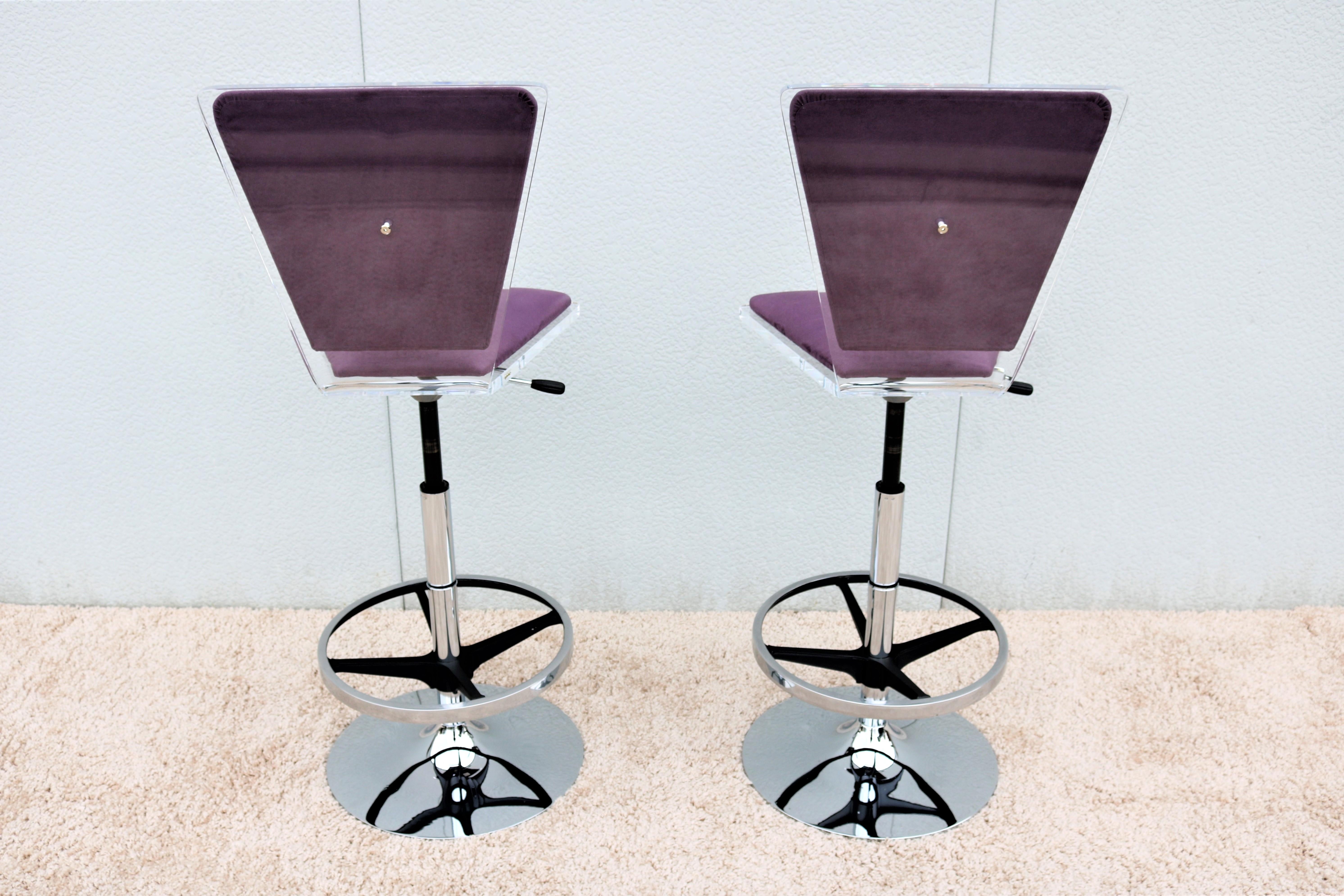 Contemporary Modern Shlomi Haziza H.Studio Trigo Barstools in Purple Suede and Acrylic a pair