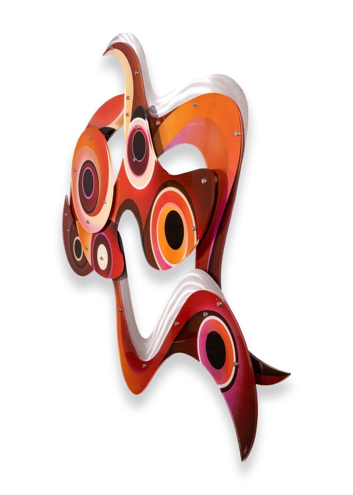 A Shlomi Hazizi acrylic and aluminum wall hanging sculpture. Hazizi is a Los Angeles based Israeli artist who specializes in acrylic and lucite multi-media based sculptures. He is most known for his post-modern colorful sculptures. This piece is a