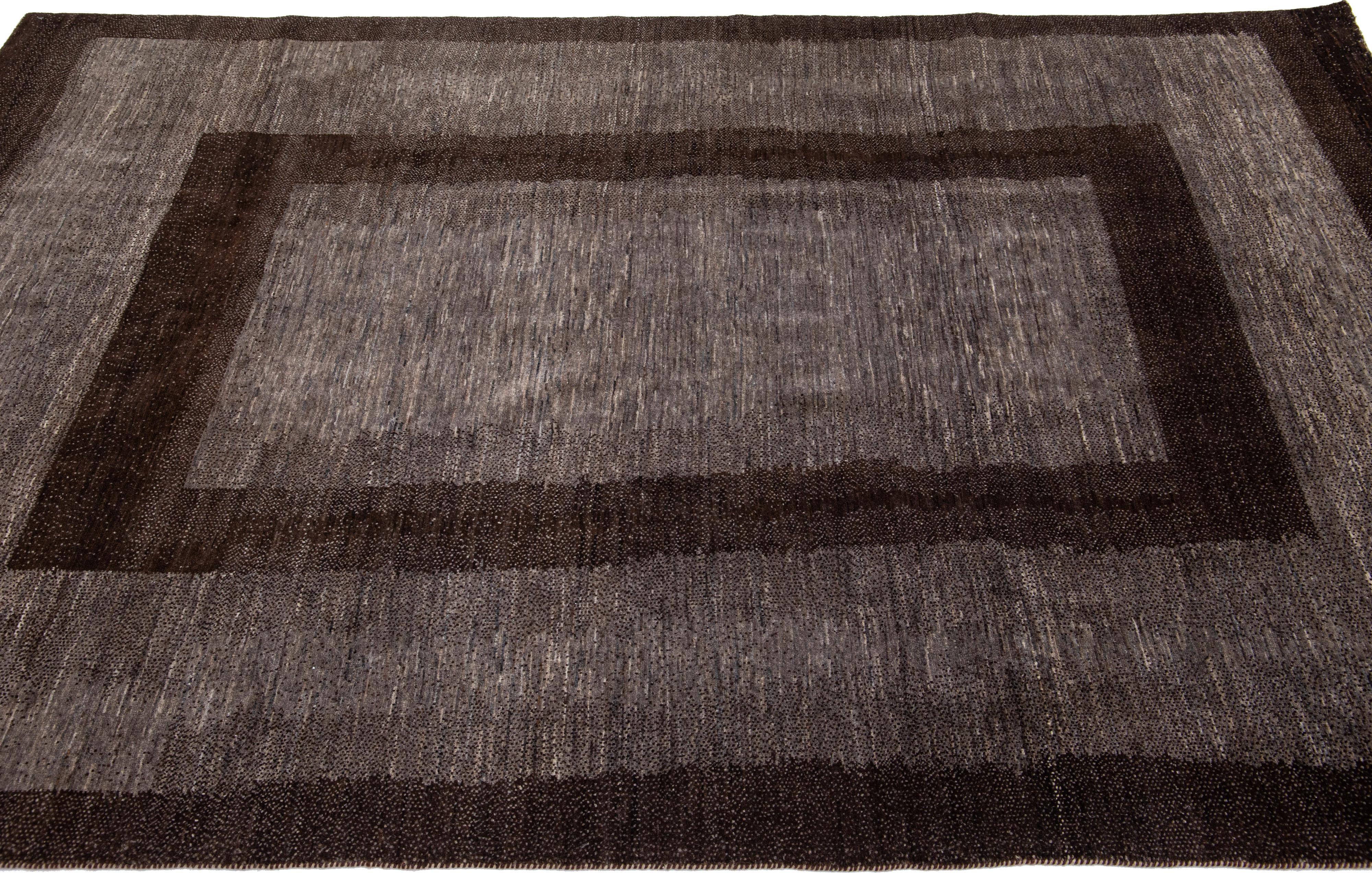 Hand-Woven Modern Shouli Gabbeh Gray & Brown Handmade Persian Wool Rug For Sale