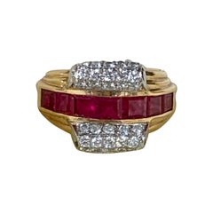 Modern Shreve, Crump and Low Ruby, Diamond Two-Toned 18 Karat Gold Ring