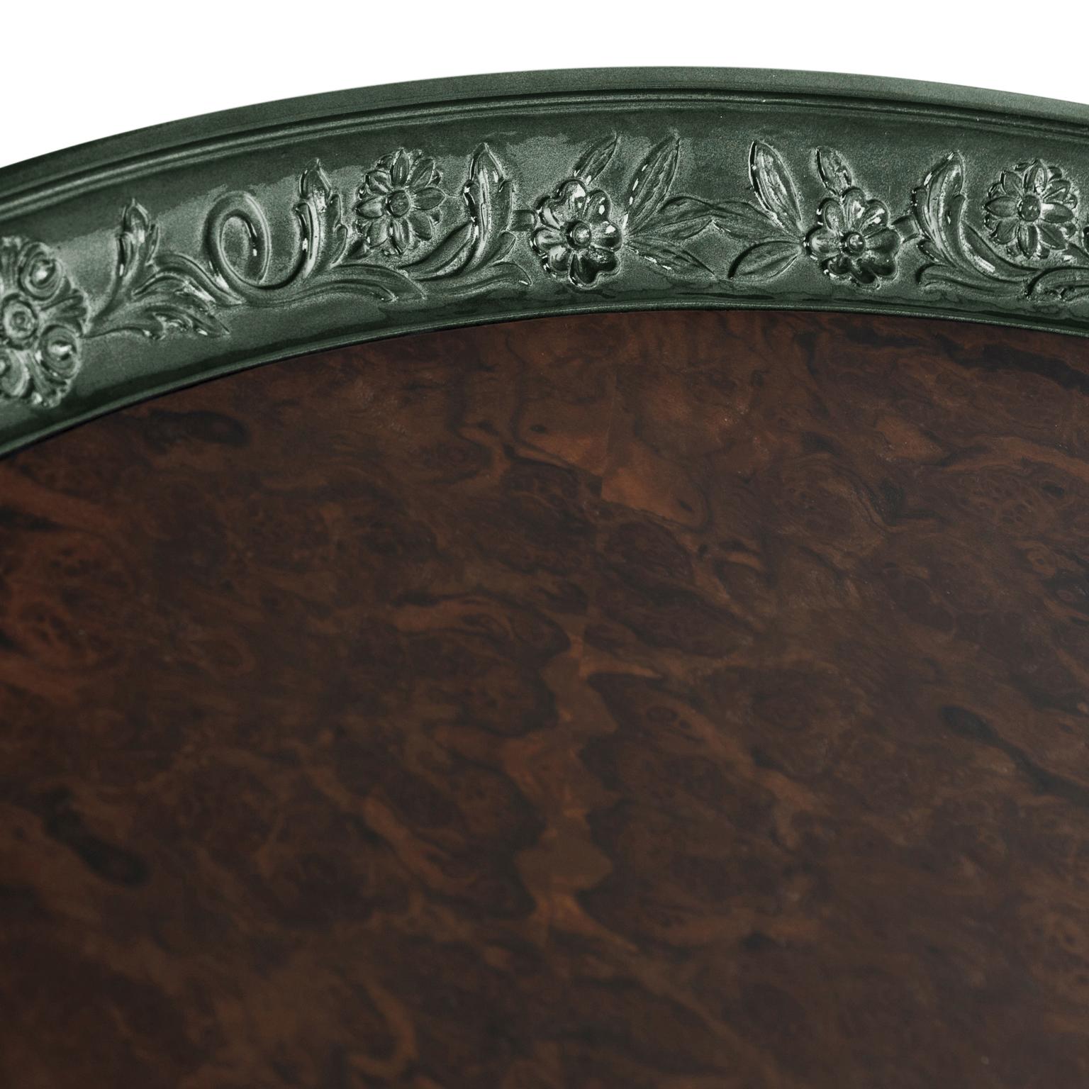 Modern Shy Green Center Table, Carved Wood with Silver Leaf and Wood Veneer Top In New Condition For Sale In Oporto, PT