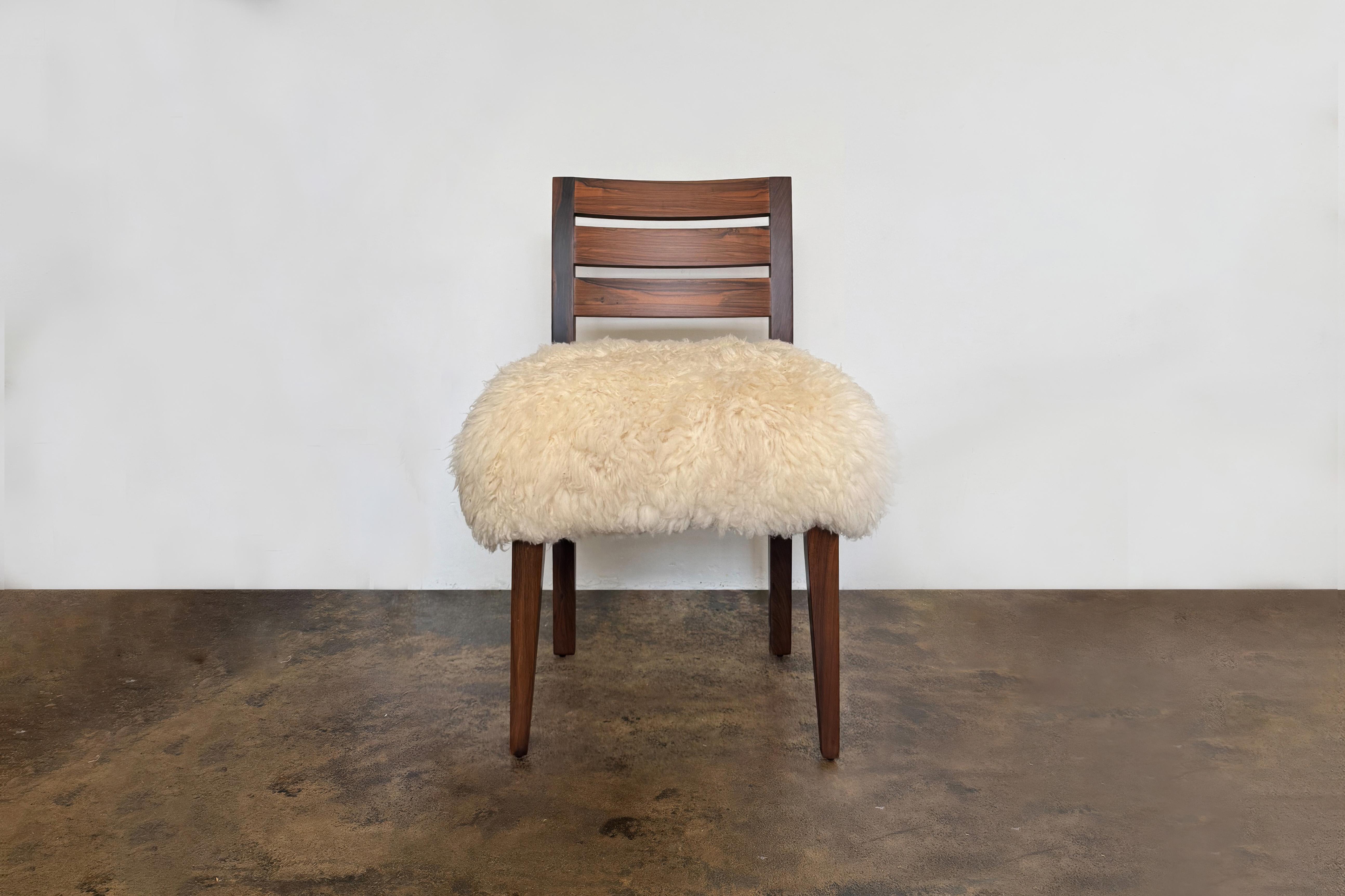 Woodwork Modern Side Chair in Exotic Wood and Sheepskin from Costantini, Renzo Ovino For Sale