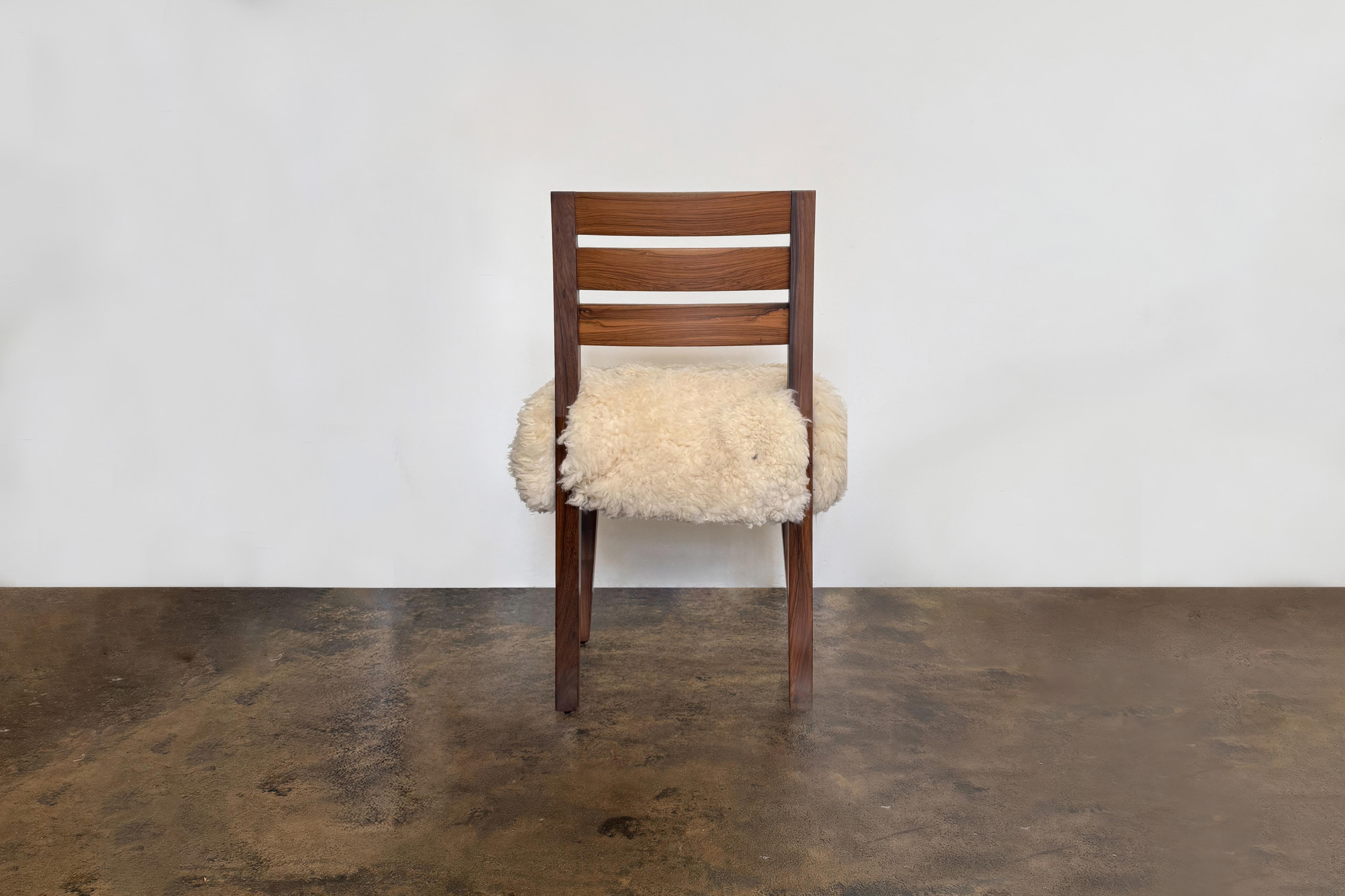 Modern Side Chair in Exotic Wood and Sheepskin from Costantini, Renzo Ovino In New Condition For Sale In New York, NY