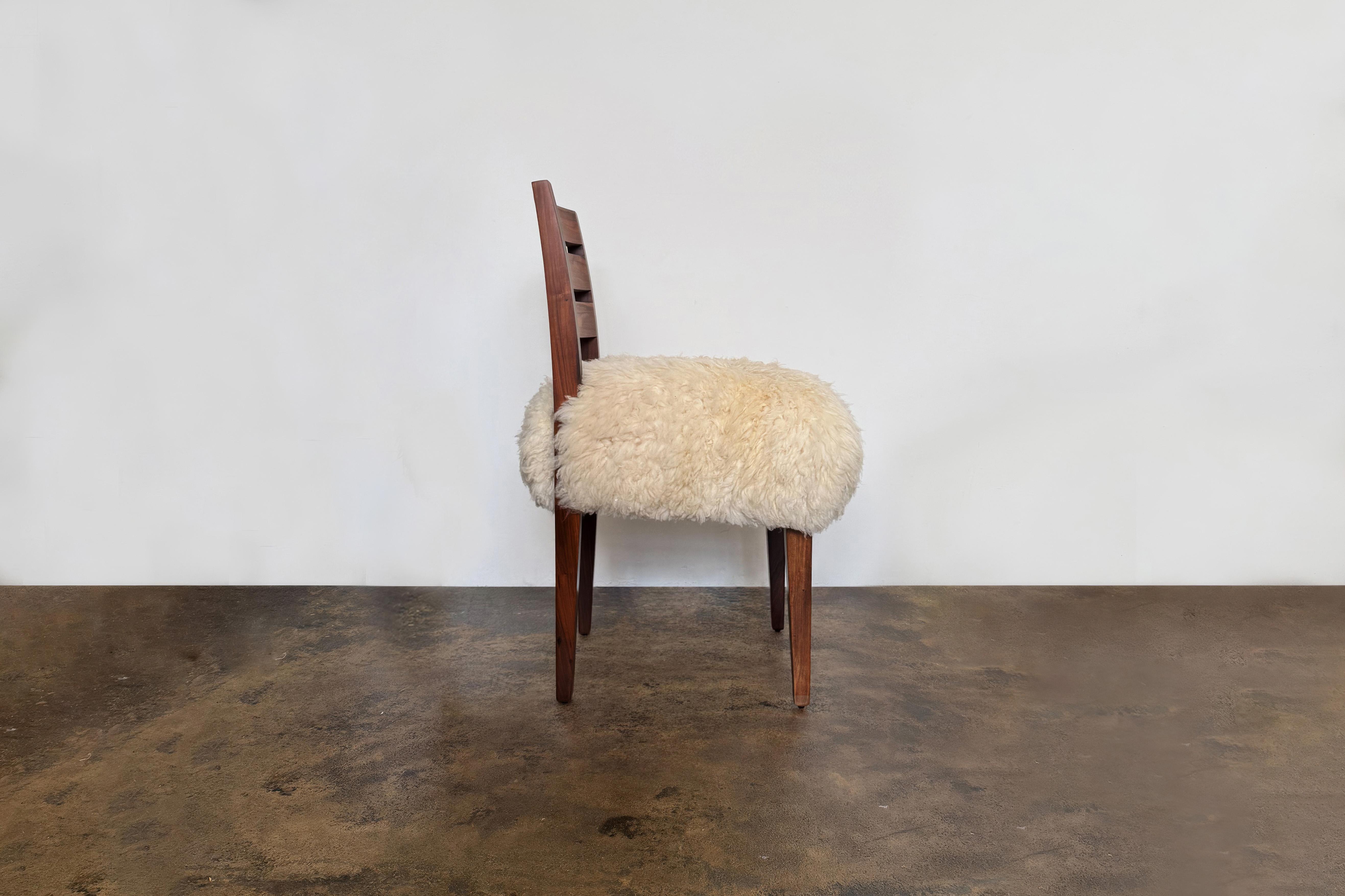 Contemporary Modern Side Chair in Exotic Wood and Sheepskin from Costantini, Renzo Ovino For Sale