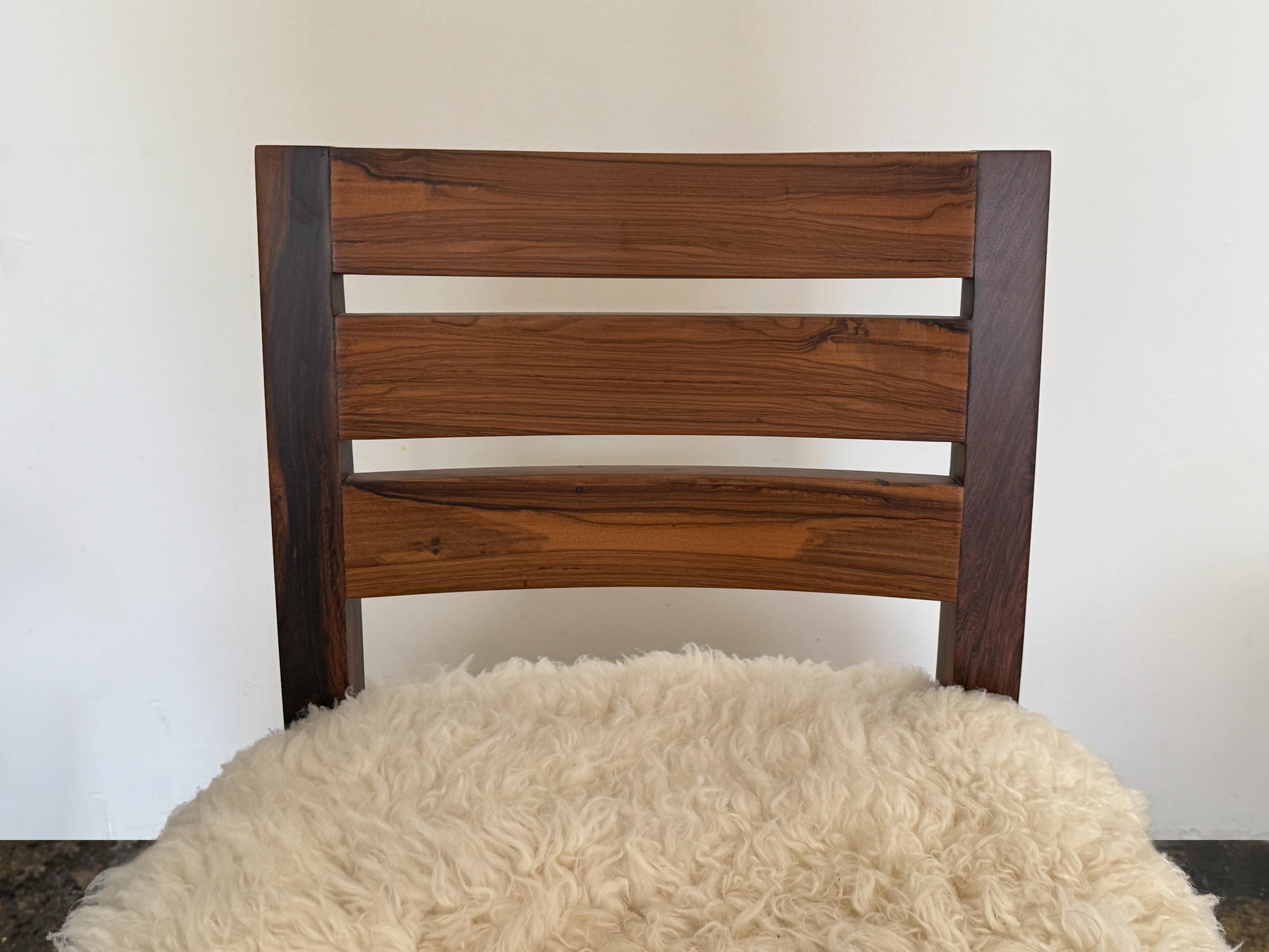 Modern Side Chair in Exotic Wood and Sheepskin from Costantini, Renzo Ovino For Sale 1