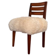 Modern Side Chair in Exotic Wood and Sheepskin, Renzo Ovino, In Stock