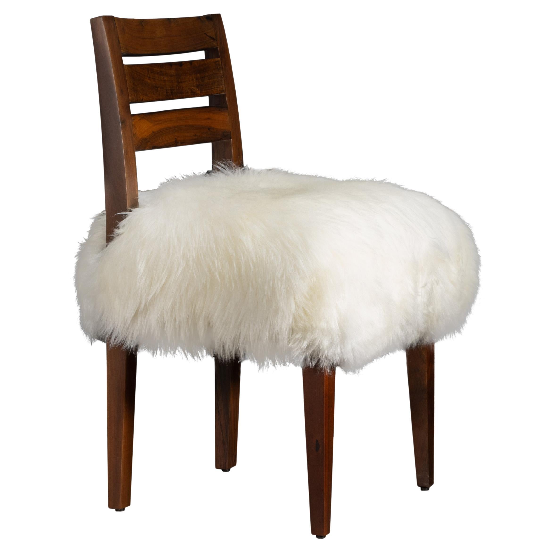 Modern Side Chair in Exotic Wood and Sheepskin, Renzo Ovino, In Stock im Angebot