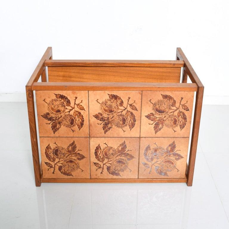 Late 20th Century 1979 Side Service Table Tiered Teakwood with Tile Tabletop Ox Art Denmark