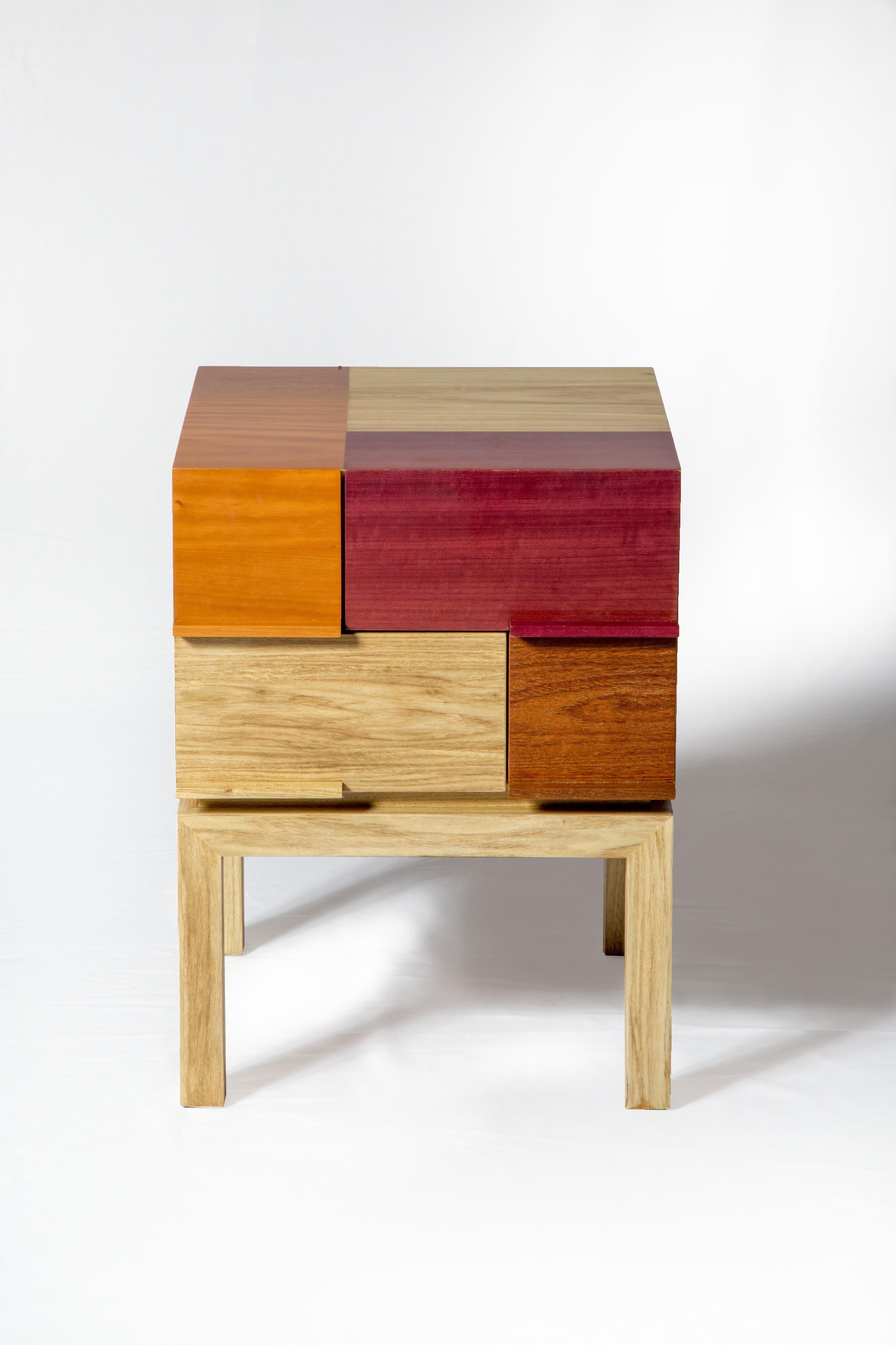 A magnificent  Side Table represents all beaty and diversity of woods found in Brazil; 
This elegant piece would be great as side or end tables in a living room, family room or office. 
Four types of Brazilian woods (Freijó, Rouxinho, Cumarú e