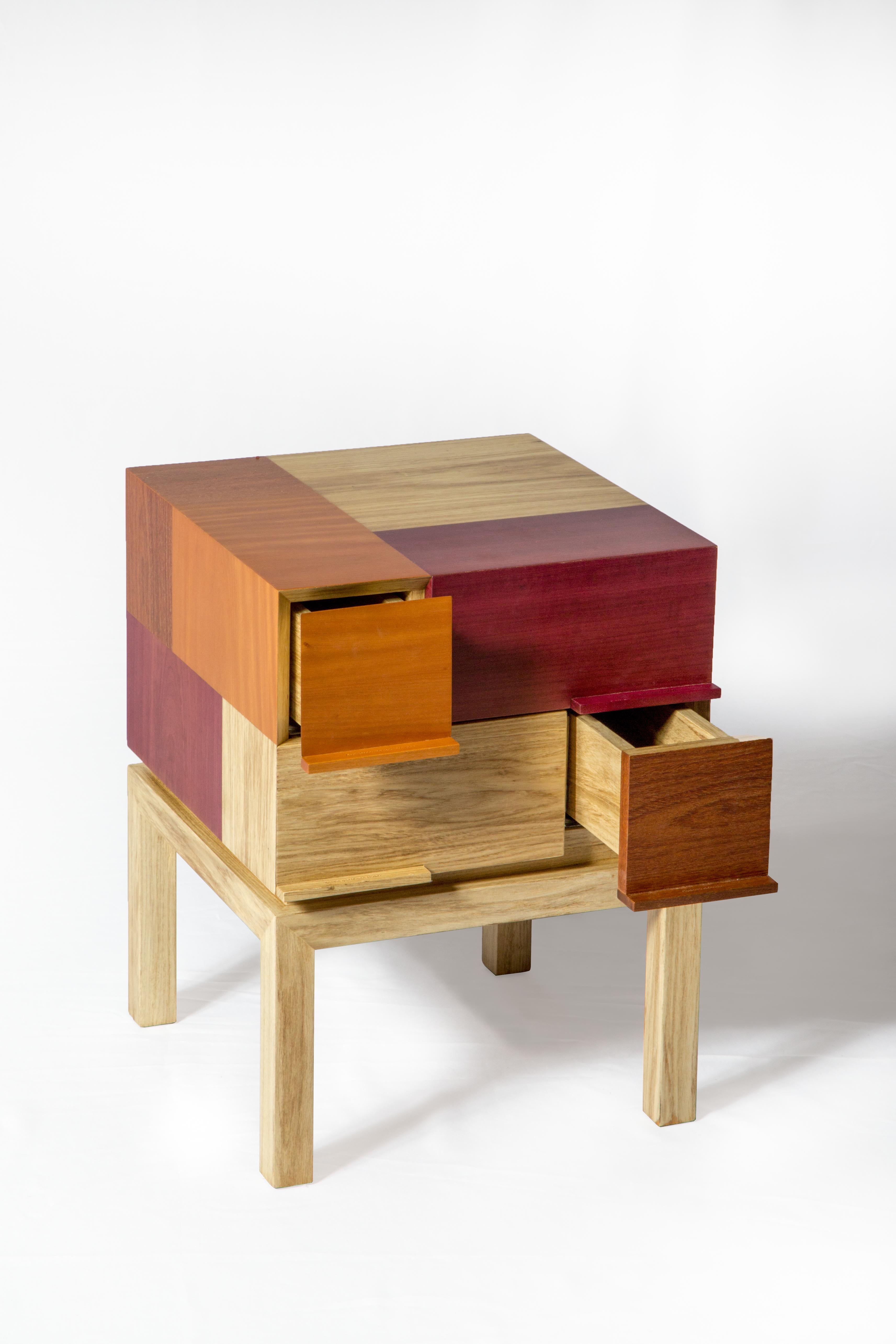 Woodwork Modern Side Table by Ivan Rezende in Brazilian Wood For Sale