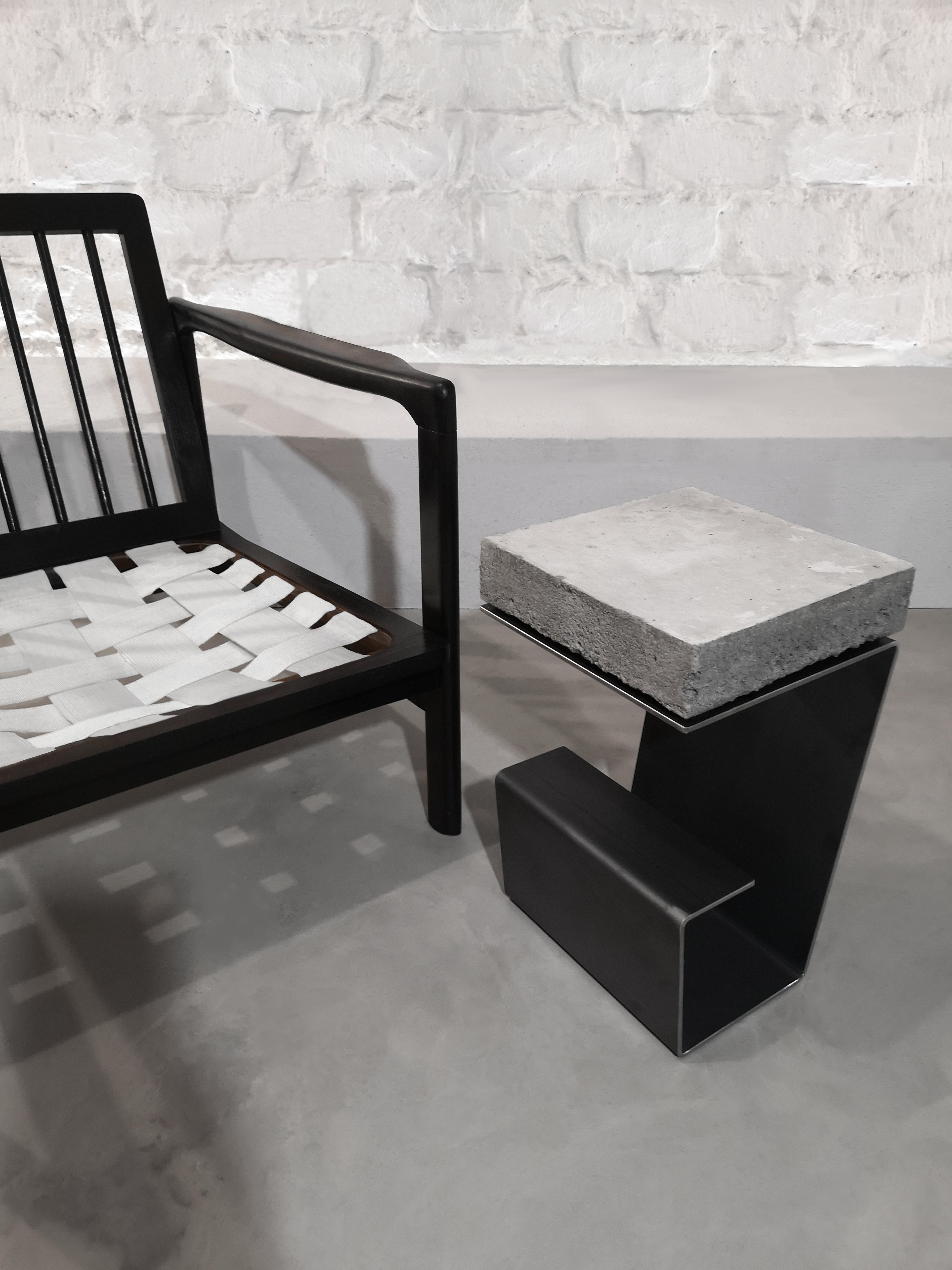 Polish Modern Side Table by Tomasz Danielec, Concrete, Raw Steel For Sale