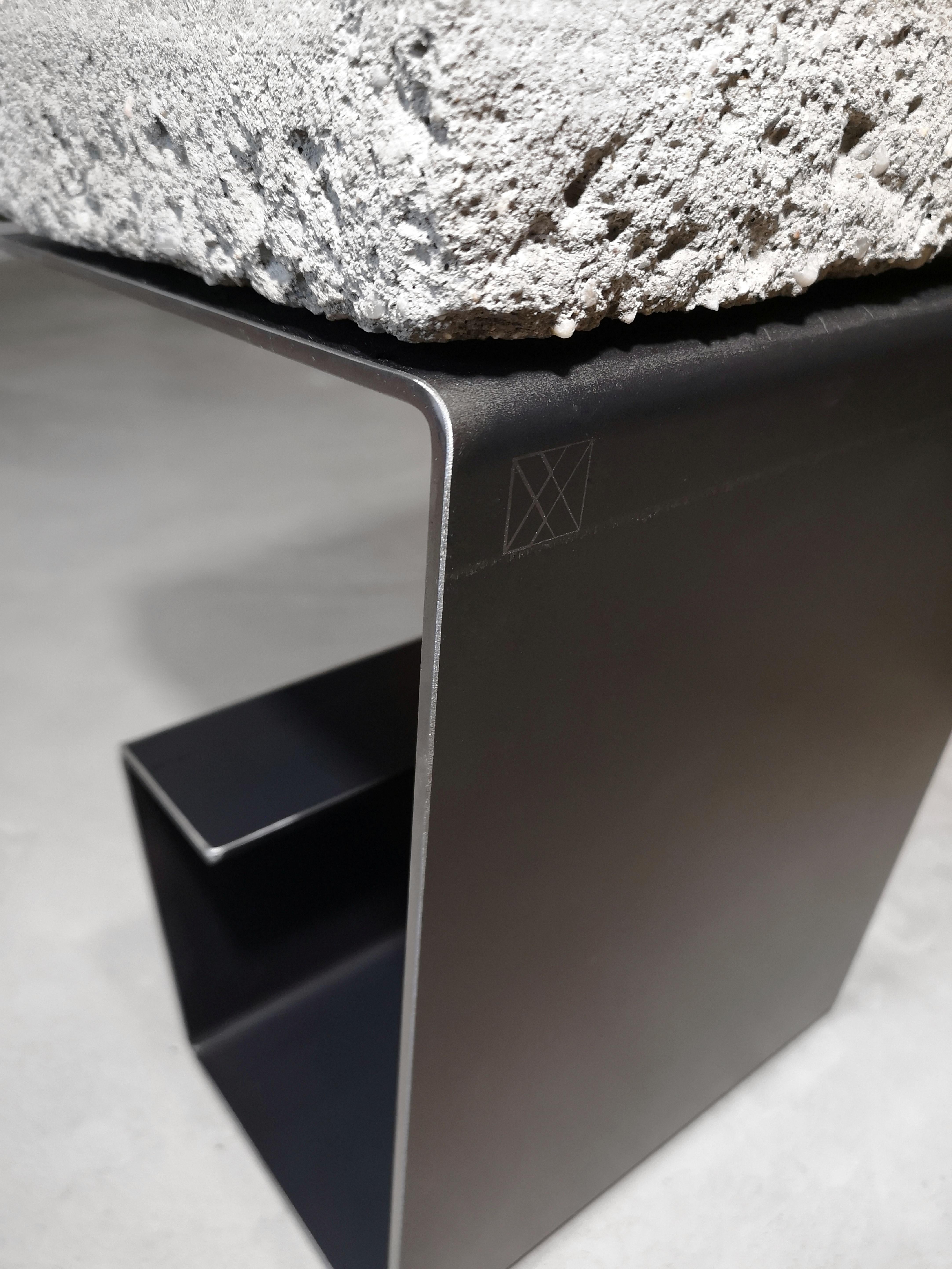 Hand-Crafted Modern Side Table by Tomasz Danielec, Concrete, Raw Steel For Sale