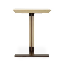 Modern Side Table Desk Bronze Cream Steel Parchment Hand stitched Suede Leather
