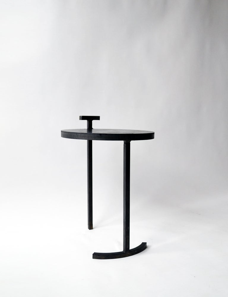 Black Side Table Round Modern Geometric Blackened Waxed Steel ...