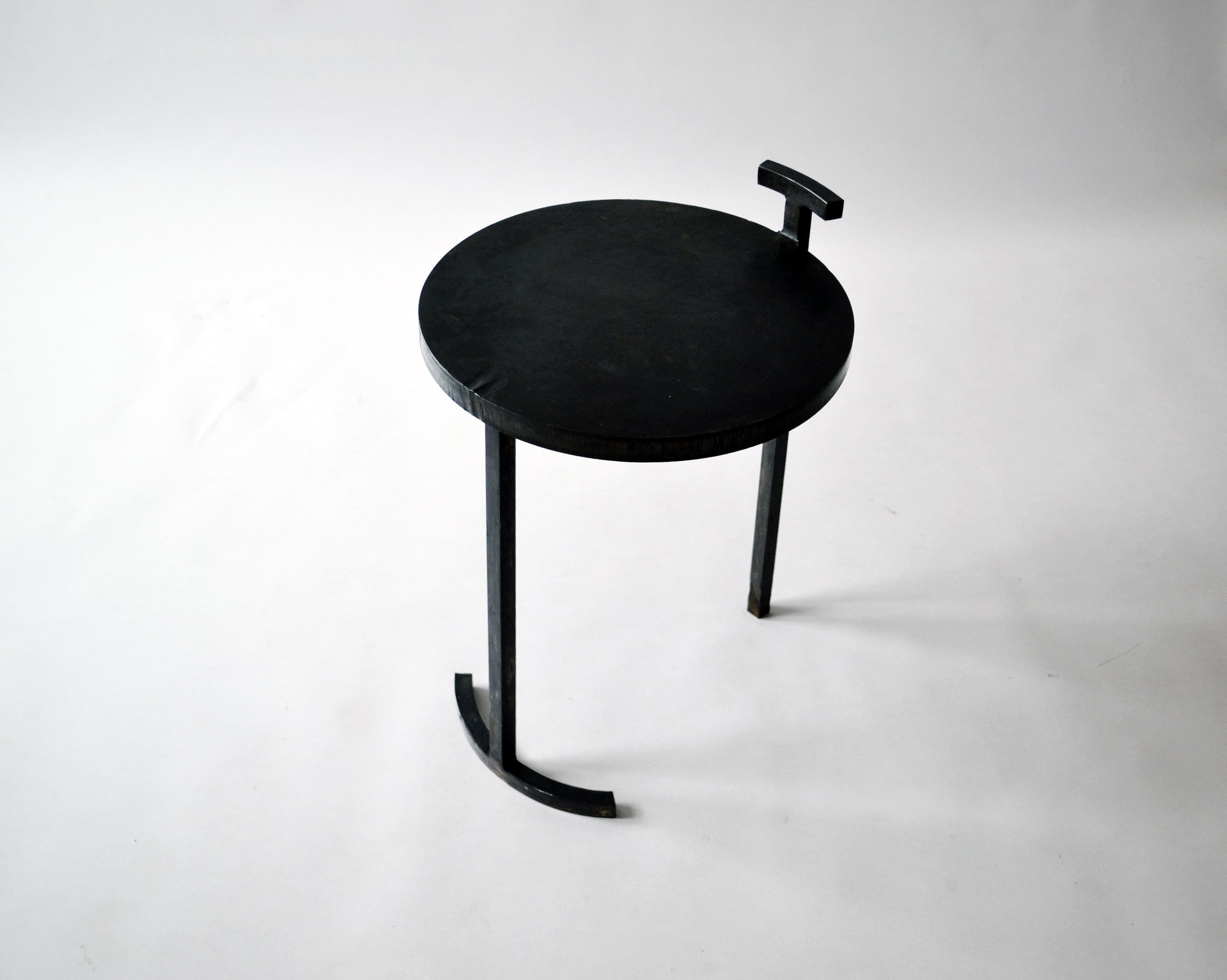 Black Side Table Round Modern Geometric Blackened Waxed Steel Contemporary  For Sale 3