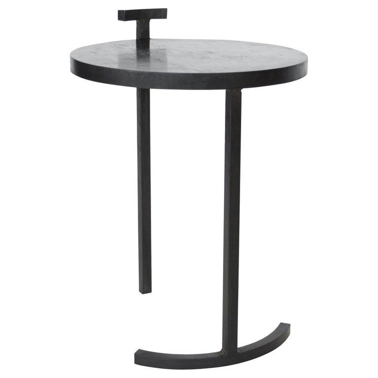 Black Side Table Round Modern Geometric Blackened Waxed Steel ...