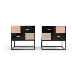Modern black Side Table in High Gloss with Brass, Copper, Bronze Drawers