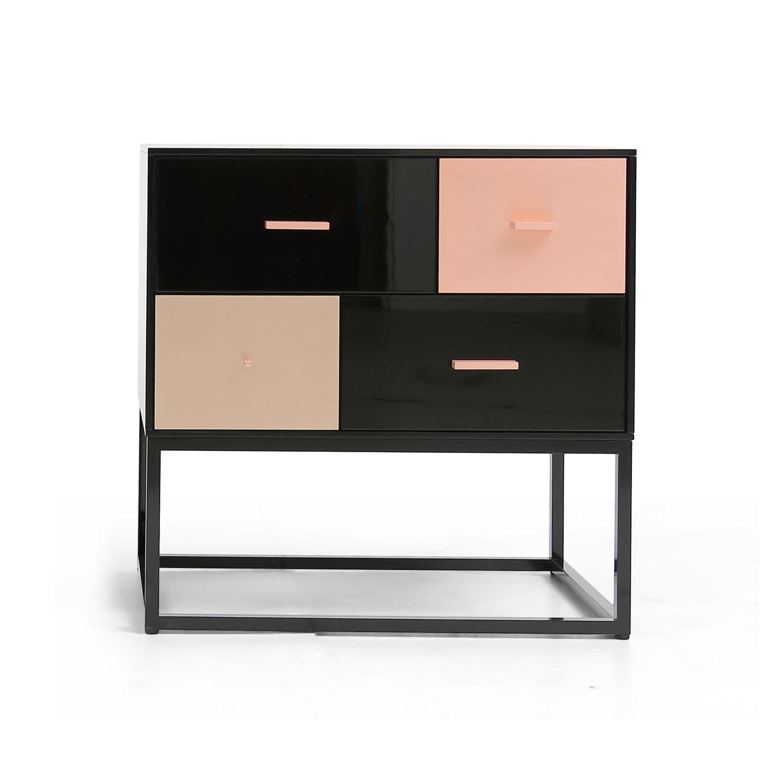 Modern black Side Table in High Gloss with Brass, Copper, Bronze Drawers In New Condition For Sale In Riga, LV