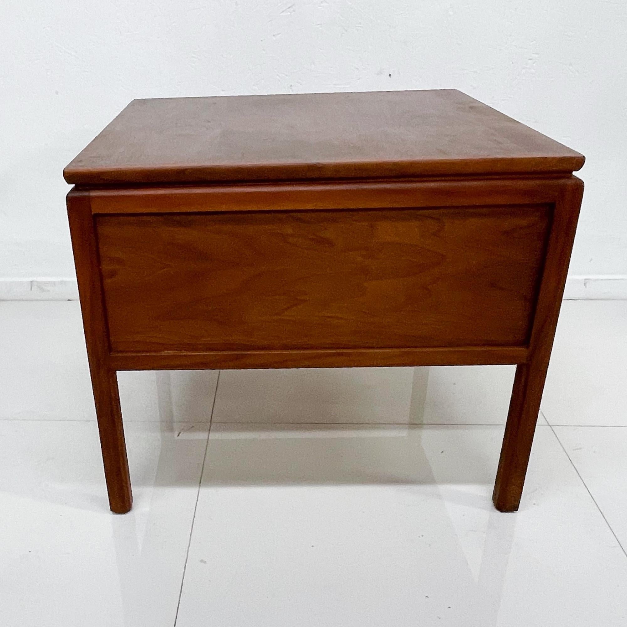 Modern Side Table Pair Floating Walnut Wood + Drawers Signed International 1970s 4