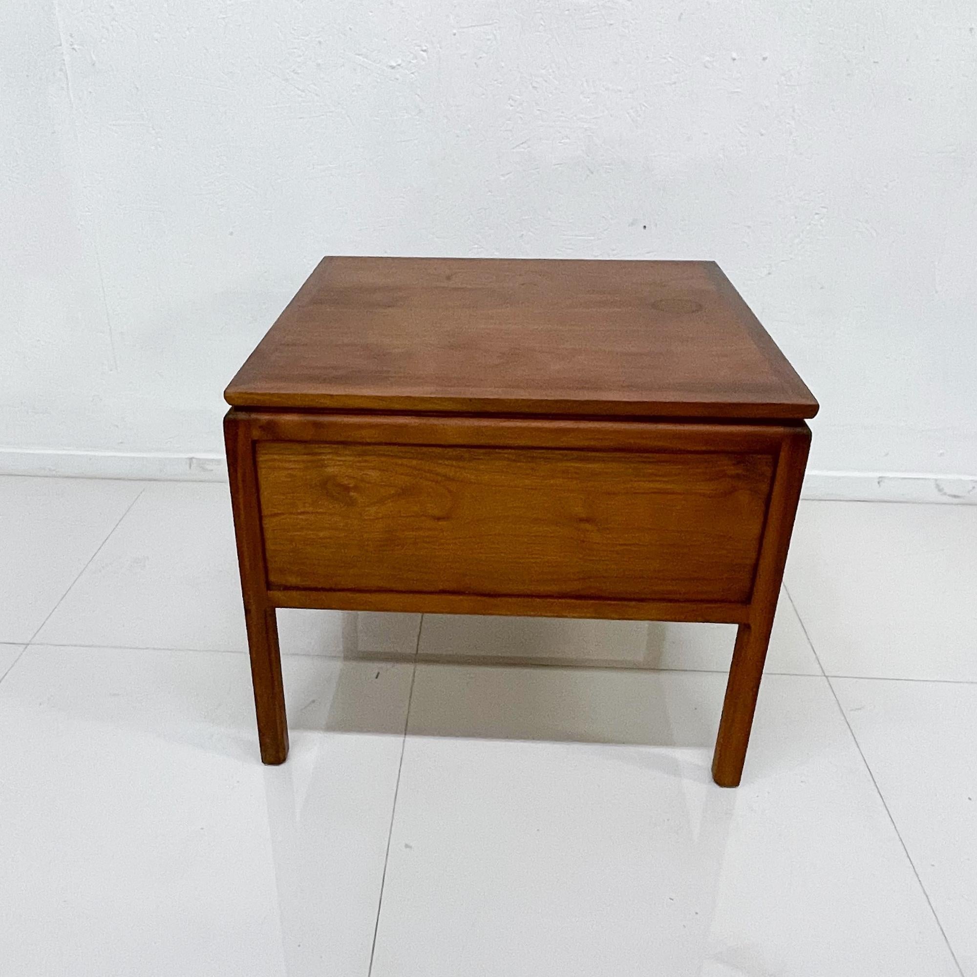 Modern Side Table Pair Floating Walnut Wood + Drawers Signed International 1970s 5