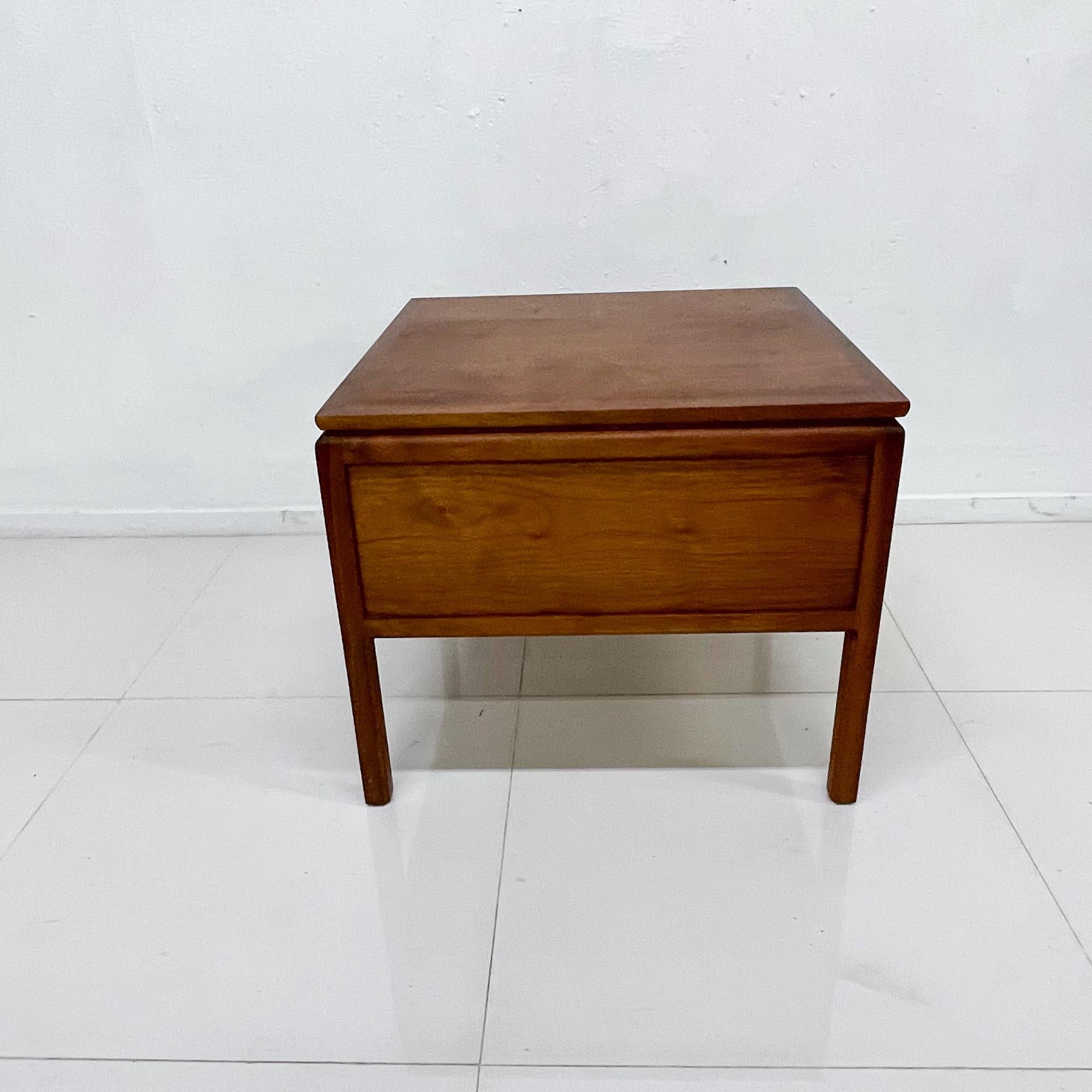 Modern Side Table Pair Floating Walnut Wood + Drawers Signed International 1970s 6